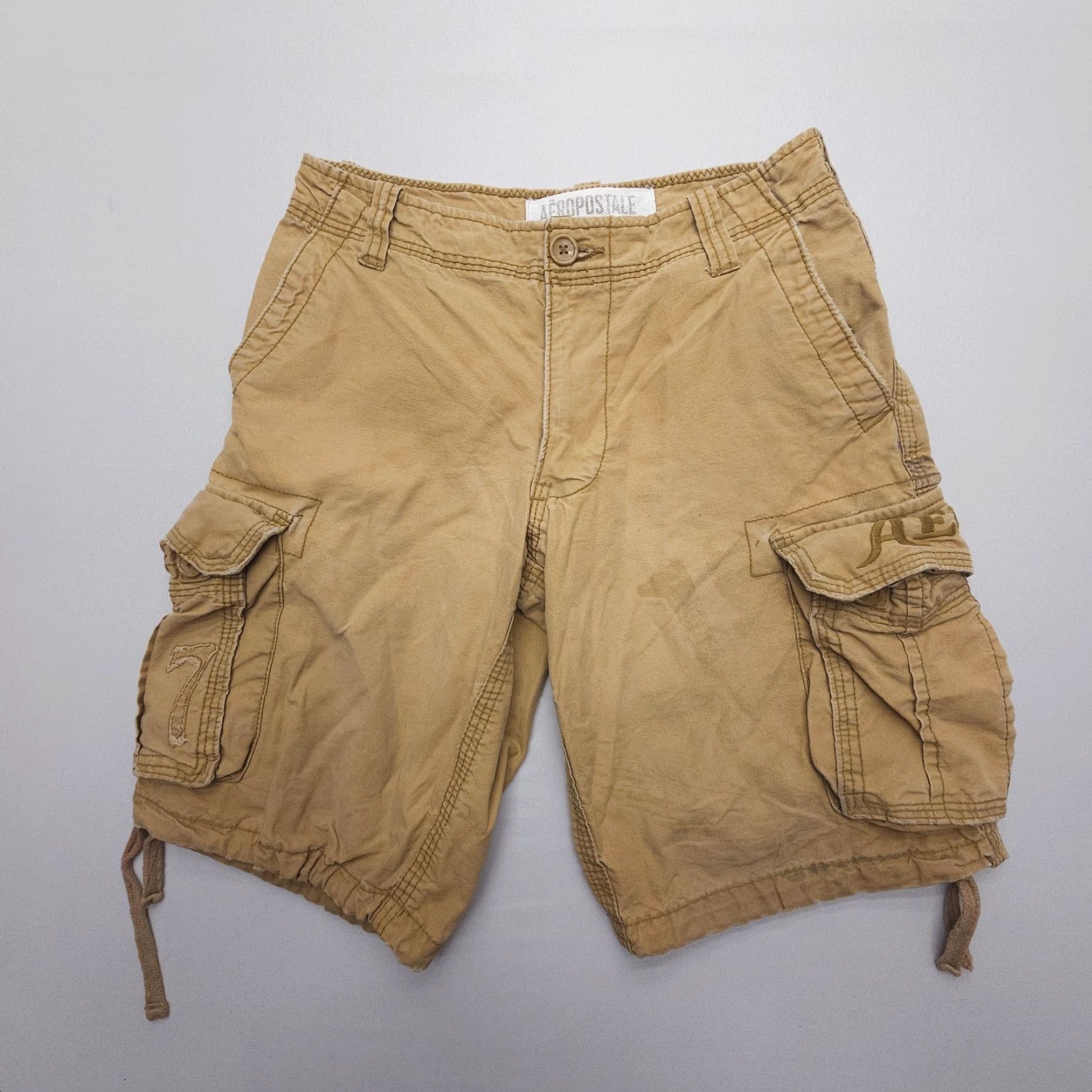 Vintage Aéropostale Cargo Shorts Mens 28 Heavy Cotton Paratrooper Brown Tan 2000s Pattern Solid Pockets Cargo Pocket Rise Mid 12in Inseam 12in Size US 28 / EU 44 - 2 Thumbnail