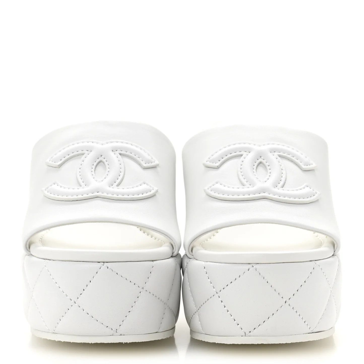 Chanel os11x0526 Lambskin Quilted CC Platform Mules in White Size US 8 / IT 38 - 3 Thumbnail
