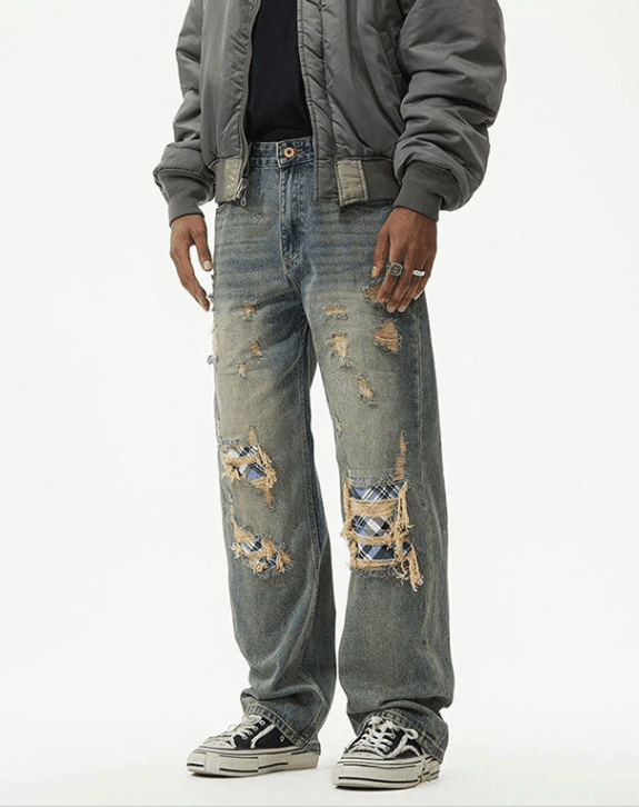 Japanese Brand × Jean American street trend hiphop casual straight ripped jeans Size US 32 / EU 48 - 4 Thumbnail
