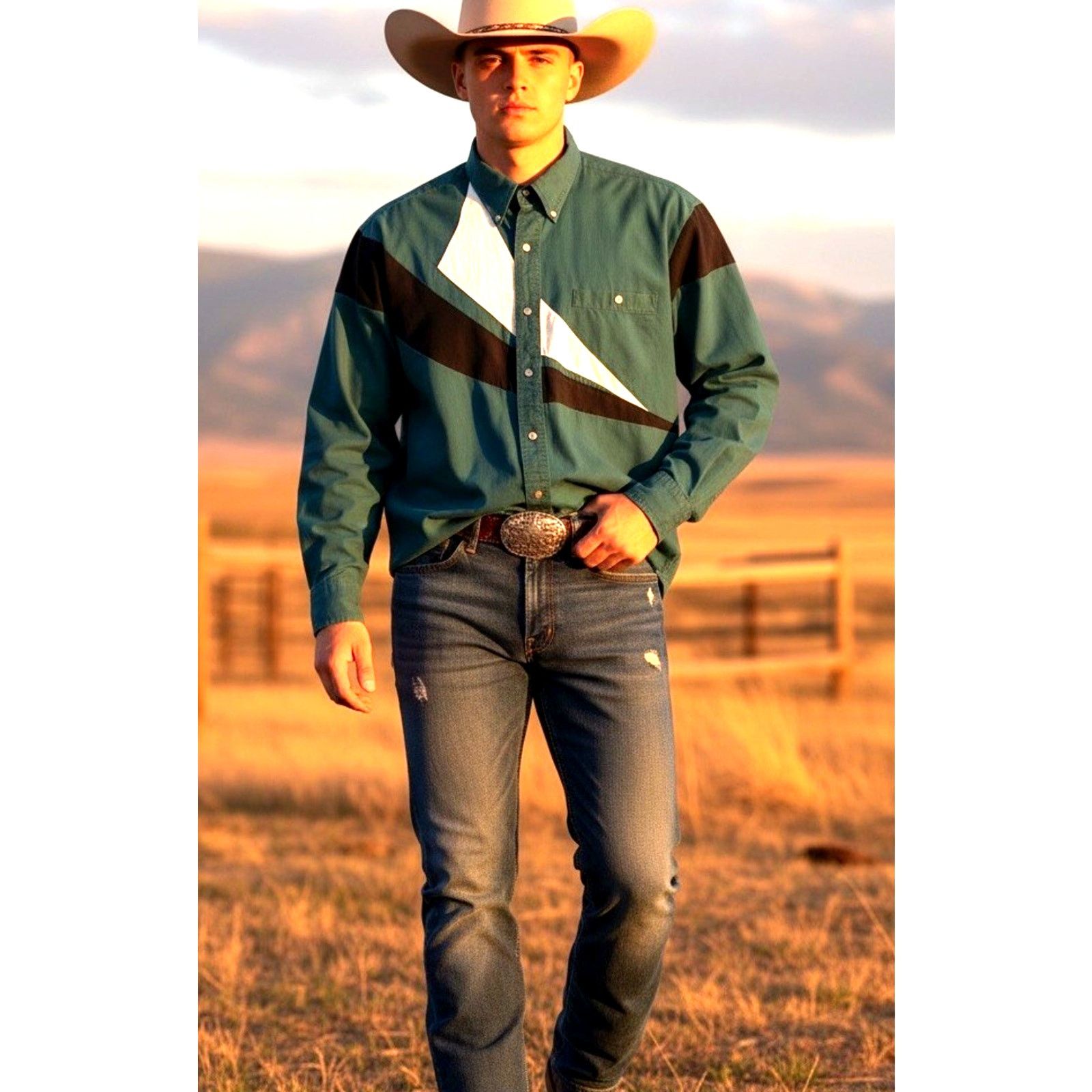 Wrangler Vtg 90s Wrangler Western Button Down Shirt L Color Block Size US L / EU 52-54 / 3 - 2 Thumbnail