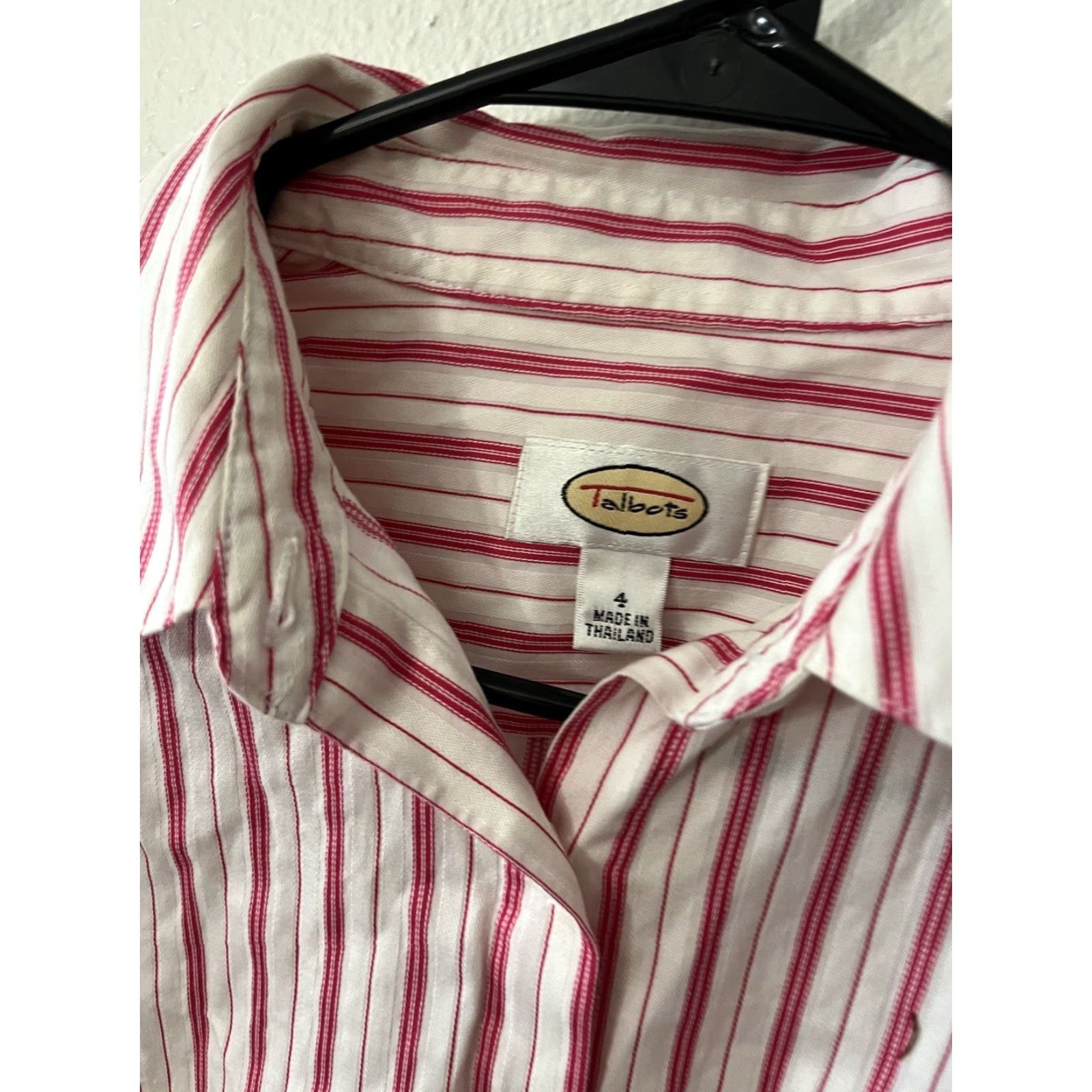 Talbots Y2K Talbots stripe button up blouse collared size 4 pink & White careerwear Shirt Women Adult Regular Cotton Lastol Wrinkle Resistant Vintage: No Size S / US 4 / IT 40 - 3 Thumbnail