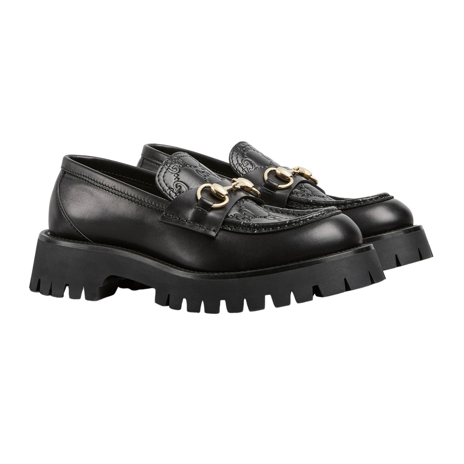 Gucci Black and Gold Slip-On Loafers Gucci Black Leather Brixton Horsebit Slip On Loafers main image 2