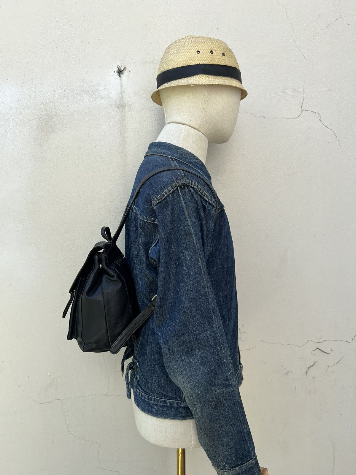 Leather Vintage 80s 90s Norma Kamali Patina Black Leather Backpack Size ONE SIZE - 3 Thumbnail