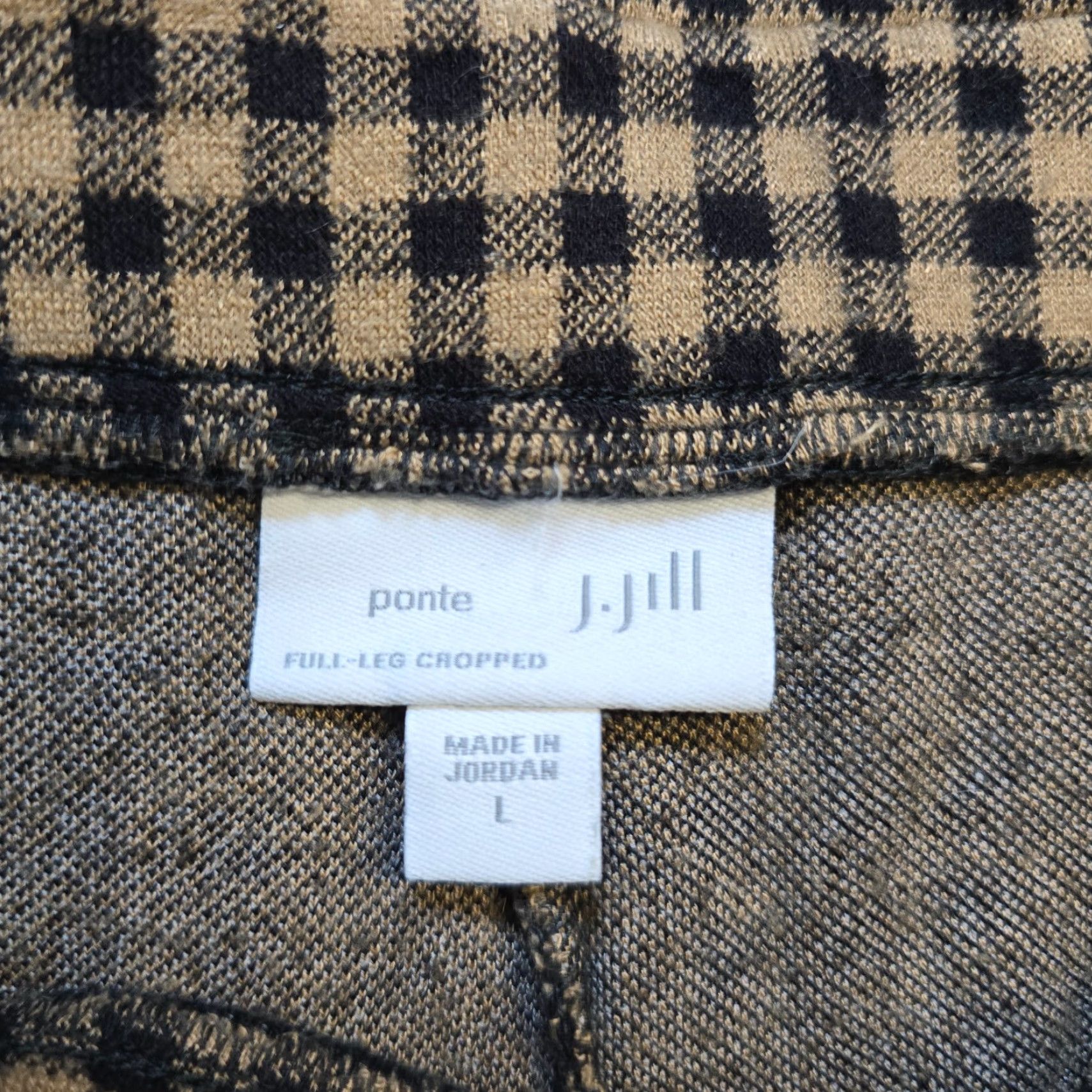 J. Jill J. Jill Pants Wide-Leg Plaid Capri Cropped Beige Black Womens Large Stretch Casual Side Elastic Waist Knit Capris Size 24" / US 00 / IT 34 - 4 Thumbnail