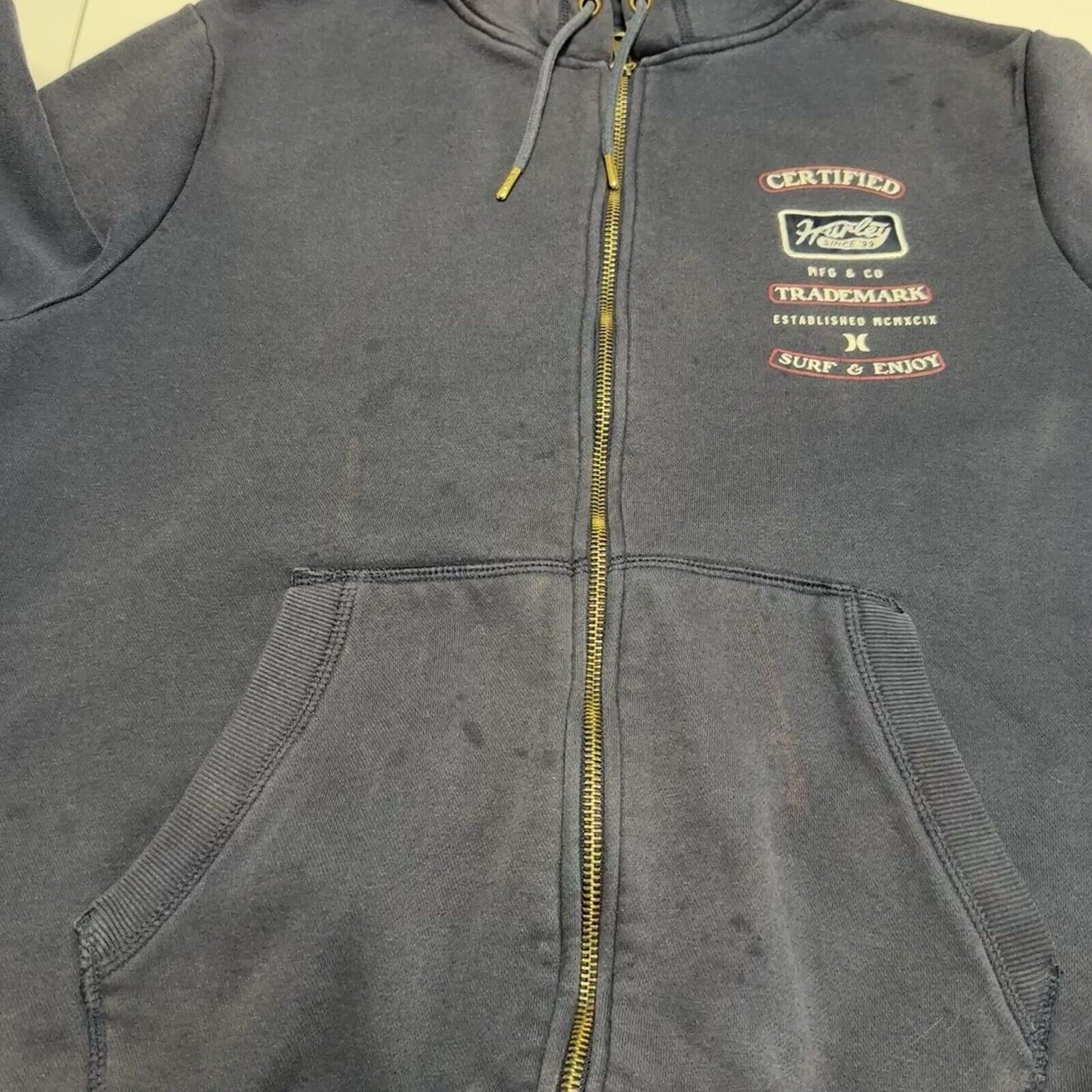 Hurley Hurely Hoodie Sweatshirt Mens Medium Navy Blue Full Zip Surf Size US M / EU 48-50 / 2 - 4 Thumbnail