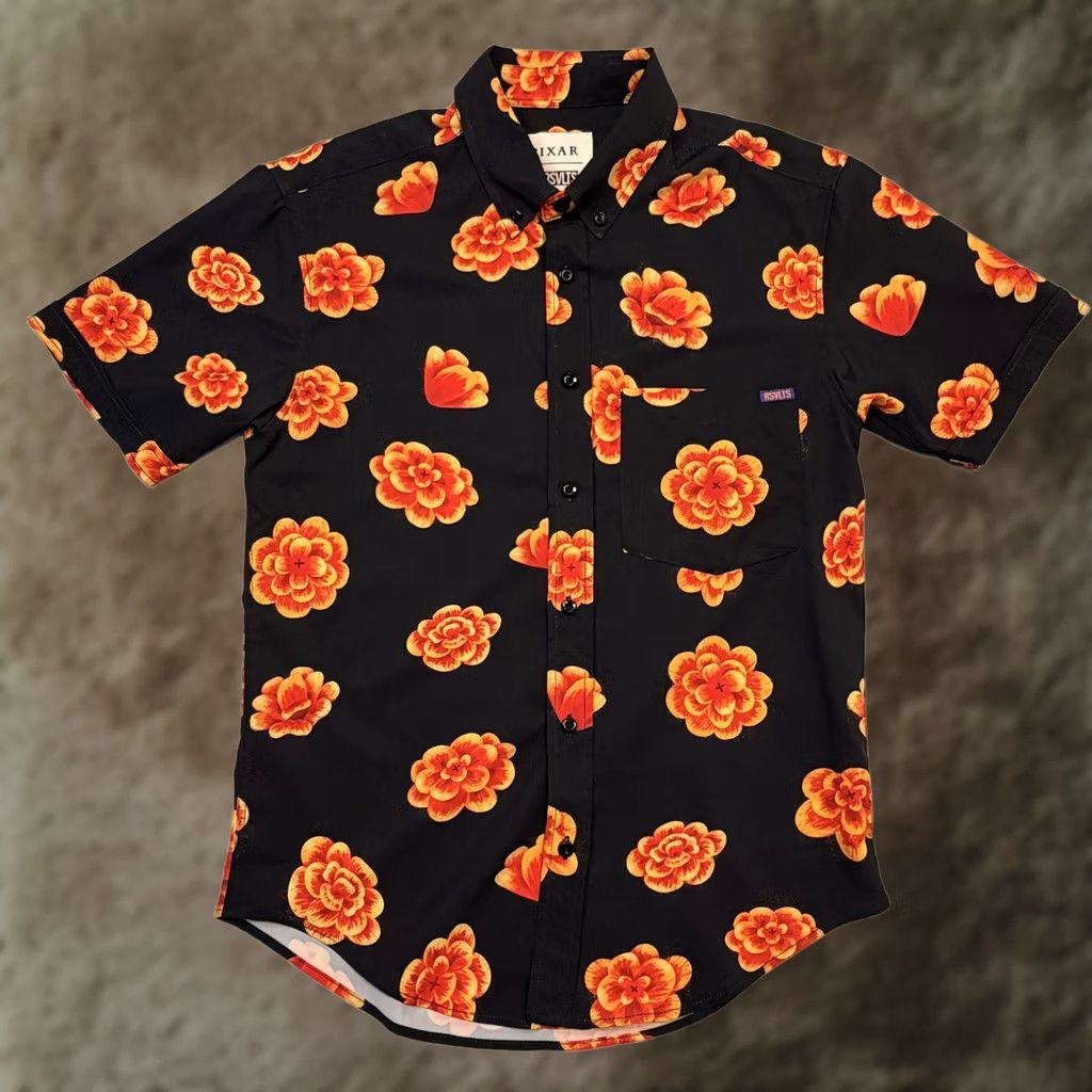 Disney RSVLTS Pixar Shirt Mens XS Black Floral KUNUFLEX Button Up Short Sleeve Disney Size US XS / EU 42 / 0 - 1 Thumbnail