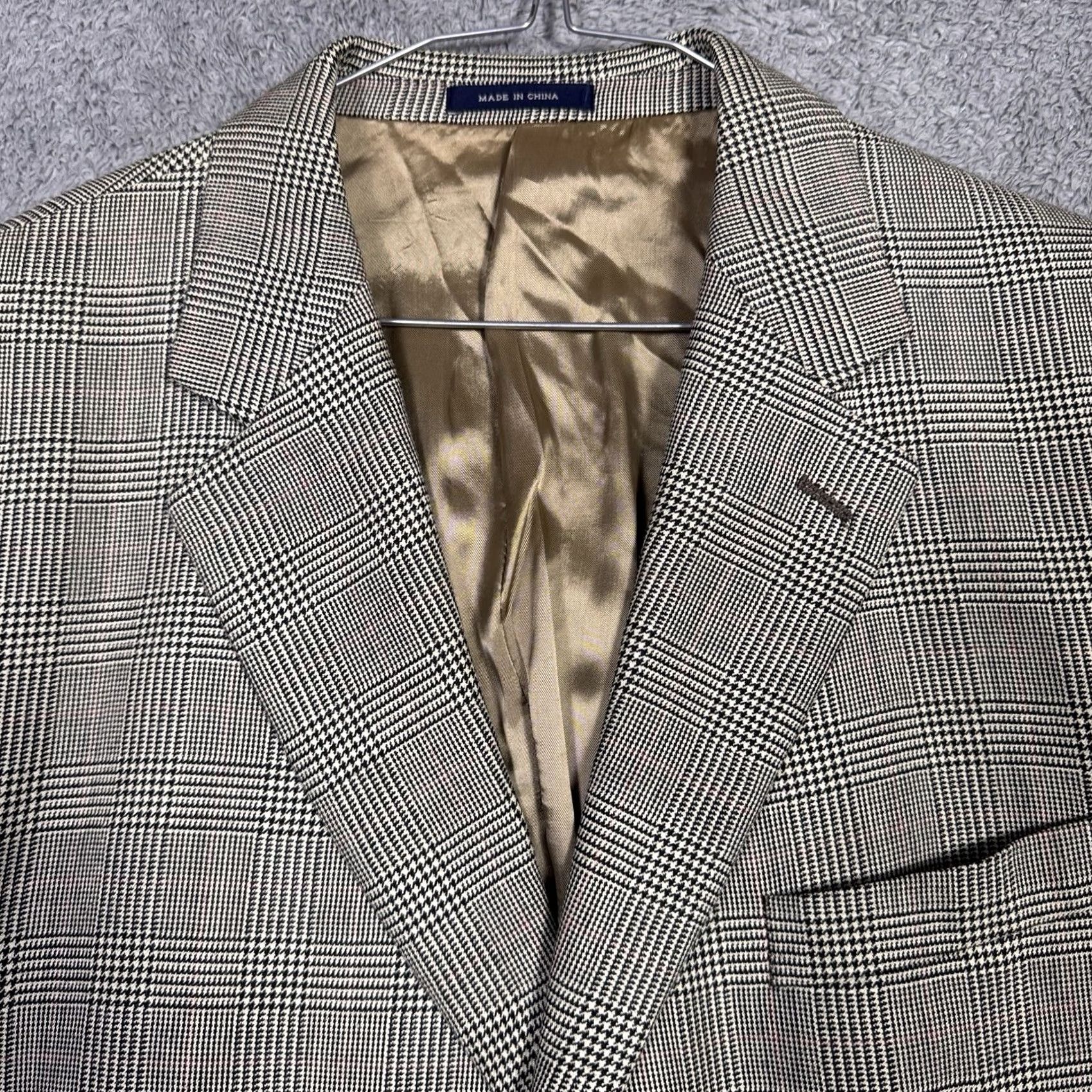 Ralph Lauren VINTAGE Ralph Lauren Blazer Men 44L Silk Wool Glen Check Houndstooth Suit Jacket 3Button Size 44R - 2 Thumbnail