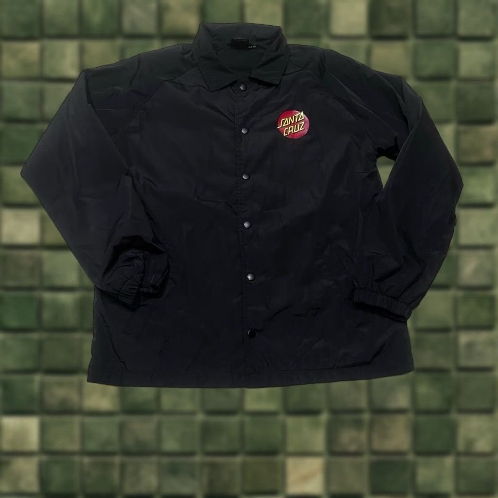 Vintage Santa Cruz Jacket Mens Medium Black Windbreaker All Seasons 80s 90s Logo Regular Short Solid Polyester Lining Zip Coat Weather windbreaker Size US M / EU 48-50 / 2 - 1 Thumbnail