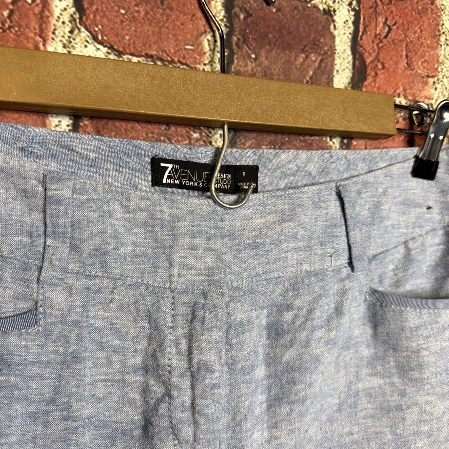 Avenue NYC 7th Avenue Linen Blend Crop Pants Womens 0 Straight Leg Belted Pockets Blue Size 25" / US 0 / IT 36 - 2 Thumbnail