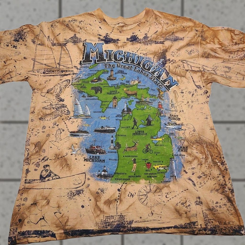 Vintage VINTAGE Michigan State Map Graphic All Over Print T-Shirt Mens Large Brown Crew Neck Short Sleeve Modern Vintage USA Pattern Size US L / EU 52-54 / 3 - 1 Thumbnail