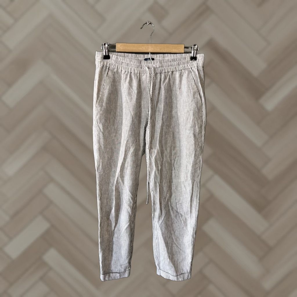J.Crew J. Crew Womens Pants Cropped Striped Linen Gray Drawstring Pull On Size 4 Size 27" / US 4 / IT 40 - 1 Thumbnail