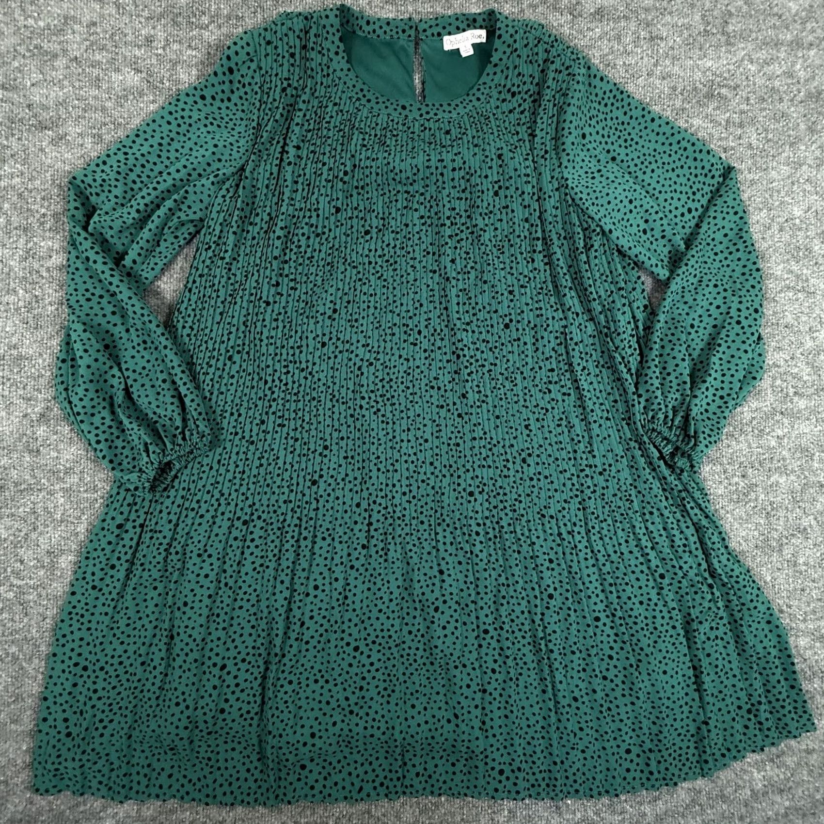 Vintage Ophelia Roe Dress Womens Small Green Black Polka Dot Long Sleeve Pleated Lined Dress Size S / US 4 / IT 40 - 3 Thumbnail