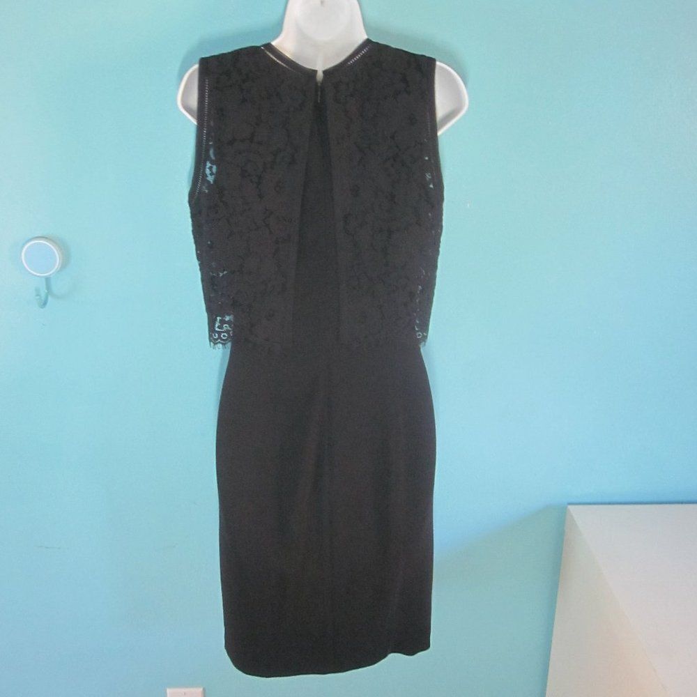 Rebecca Taylor Rebecca Taylor Womens Size 4 Black Sheath Dress with Lace Ov Size S / US 4 / IT 40 - 3 Thumbnail