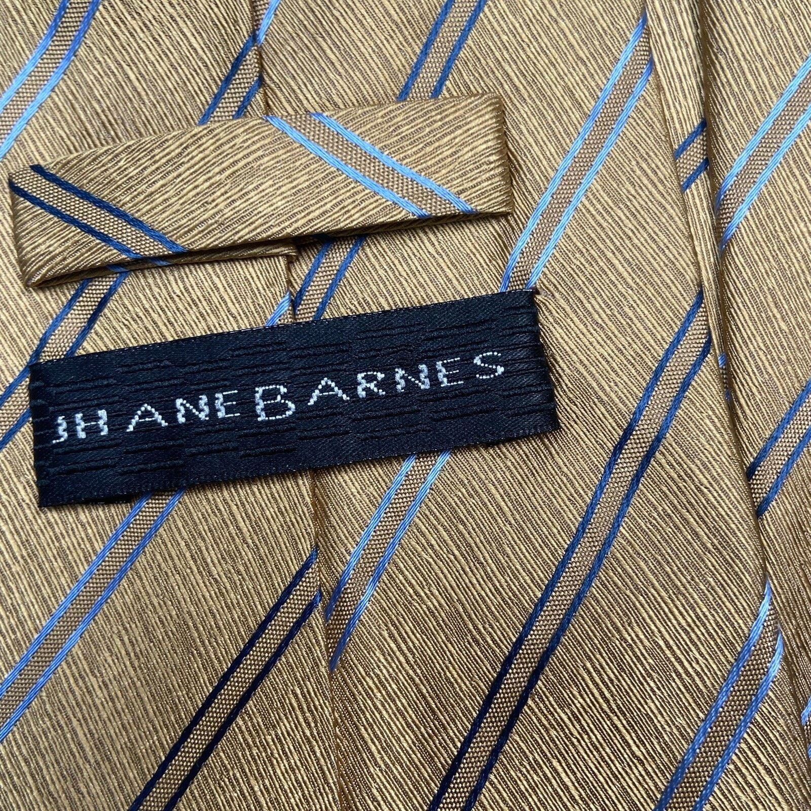 Jhane Barnes JHANE BARNES 100% Silk Handmade Tie Gold Blue Striped Mens Size ONE SIZE - 2 Thumbnail