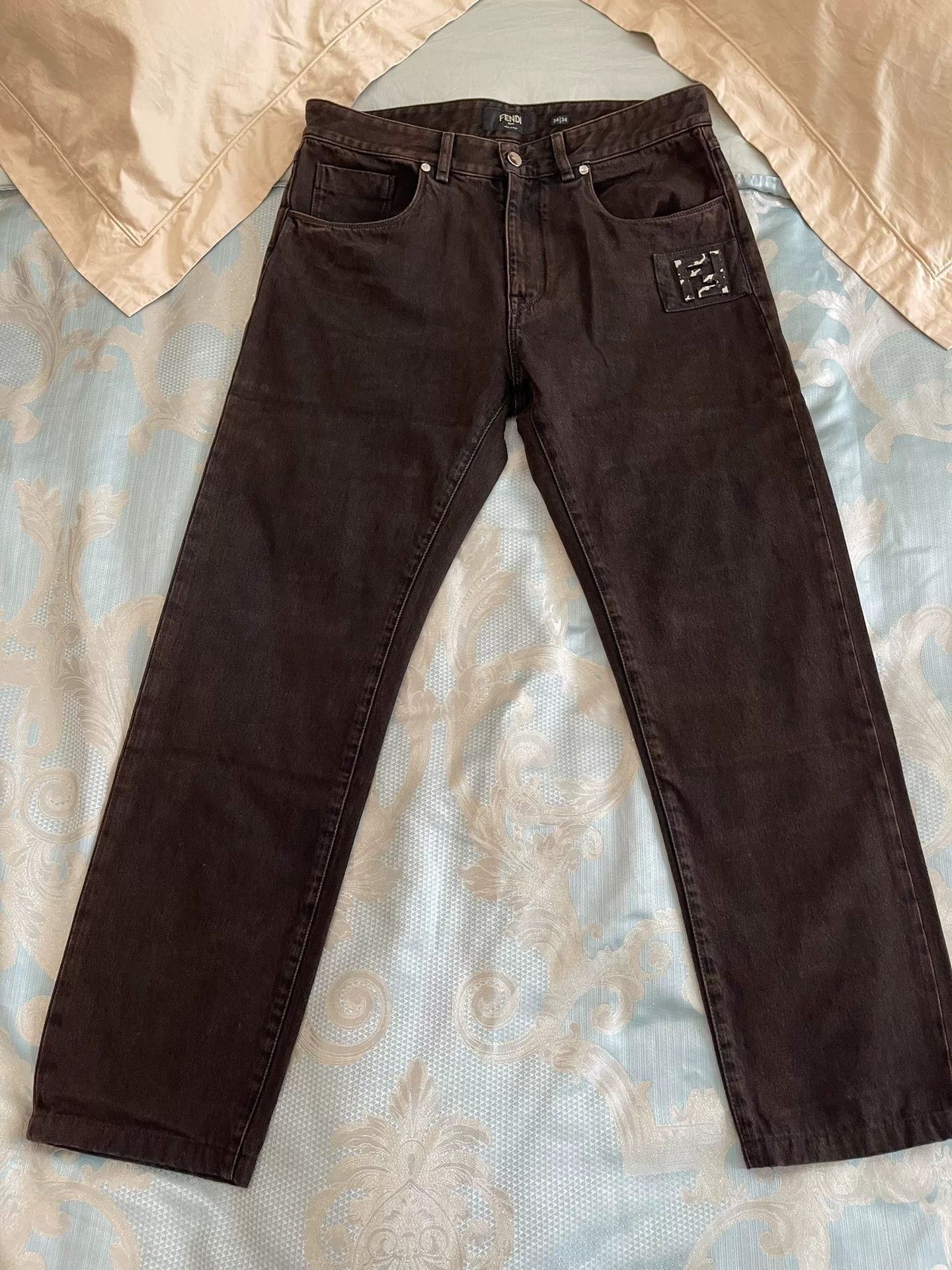 Fendi fendi dark brown jeans with logo accents Size US 34 / EU 50 - 1 Thumbnail