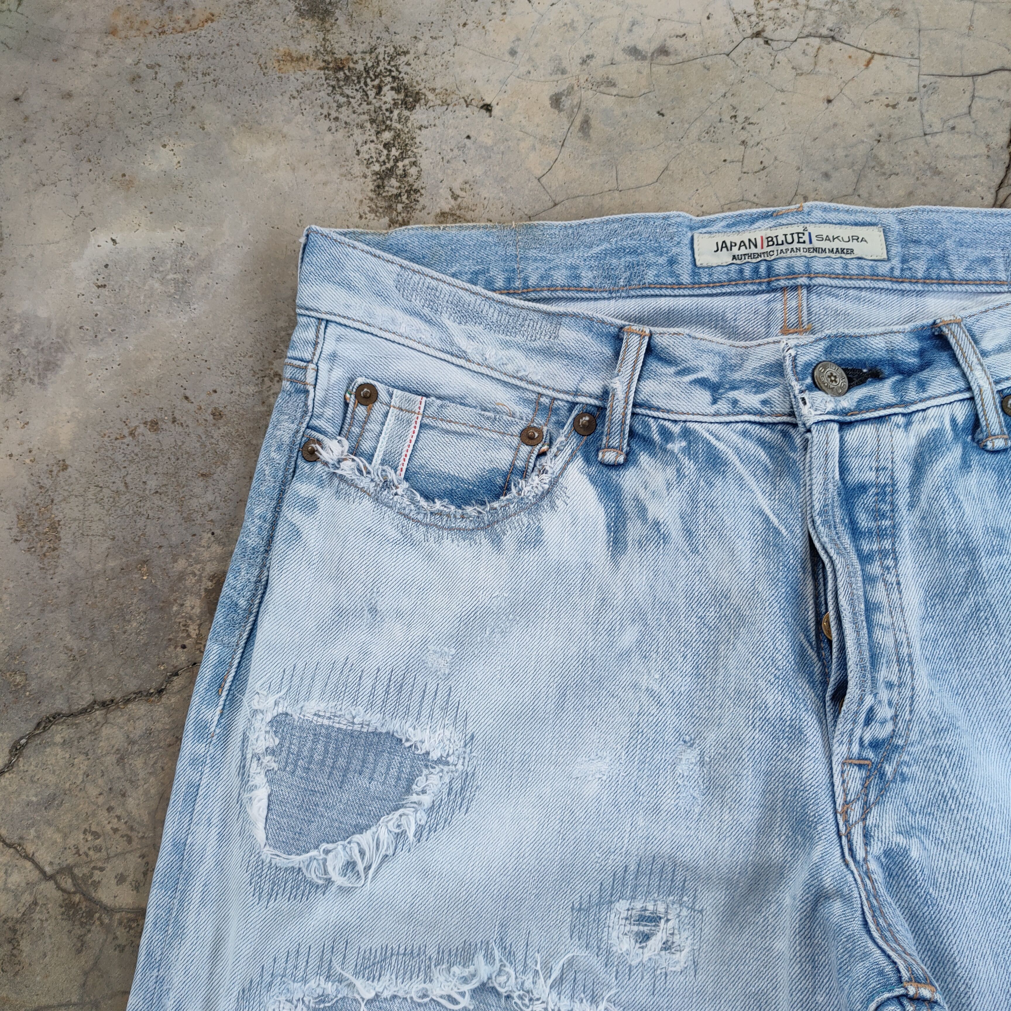 Japan Blue W32 VINTAGE JAPAN BLUE DISTRESSED DENIM JEAN DENIM PANTS Size US 34 / EU 50 - 6 Thumbnail