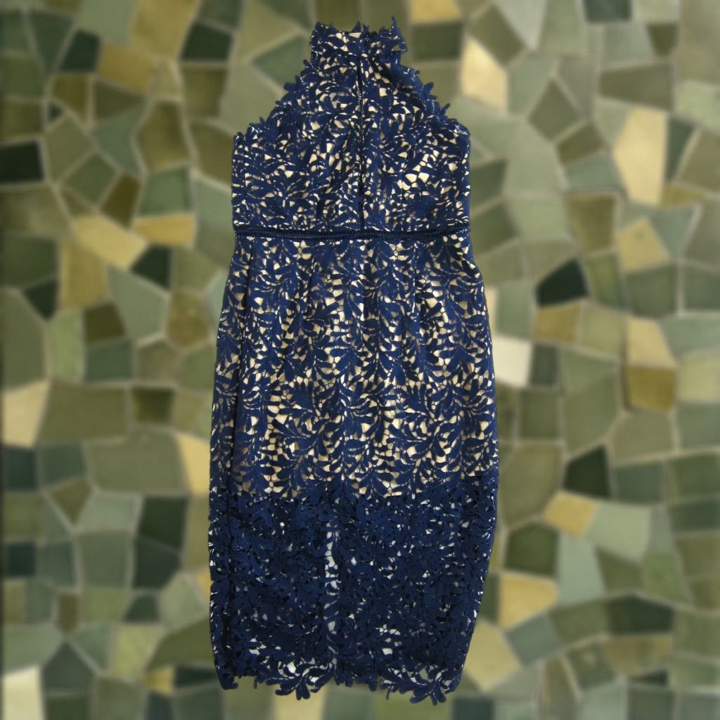 Lulus Lulus Blue Crochet Knit High Neck Sleeveless Bodycon Open Back Halter Dress XL Size XL / US 12-14 / IT 48-50 - 1 Thumbnail