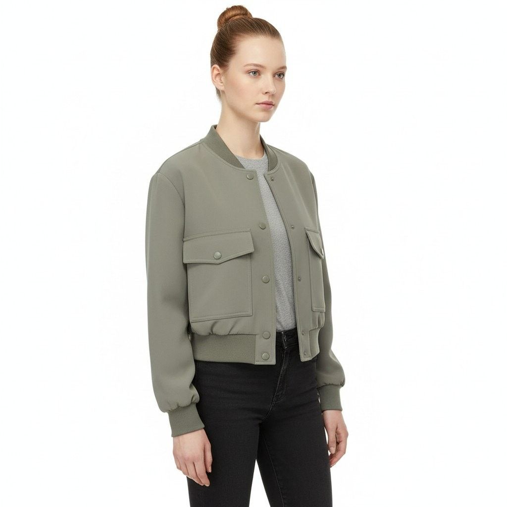 Mango Mango Khaki Bomber Jacket with Shoulder Pads, L Size L / US 10 / IT 46 - 4 Thumbnail