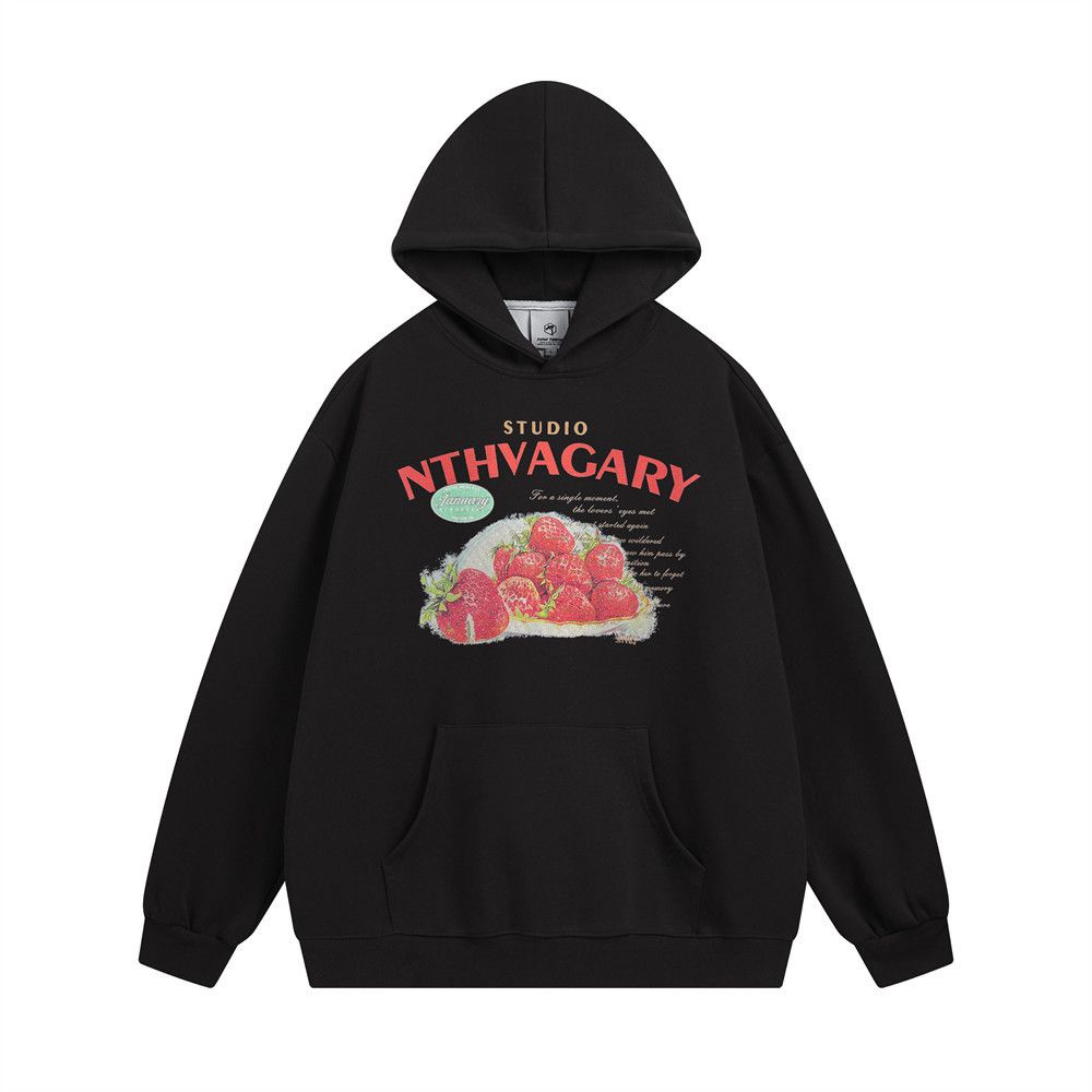 American Men's Loose Casual Strawberry Print Hoodie