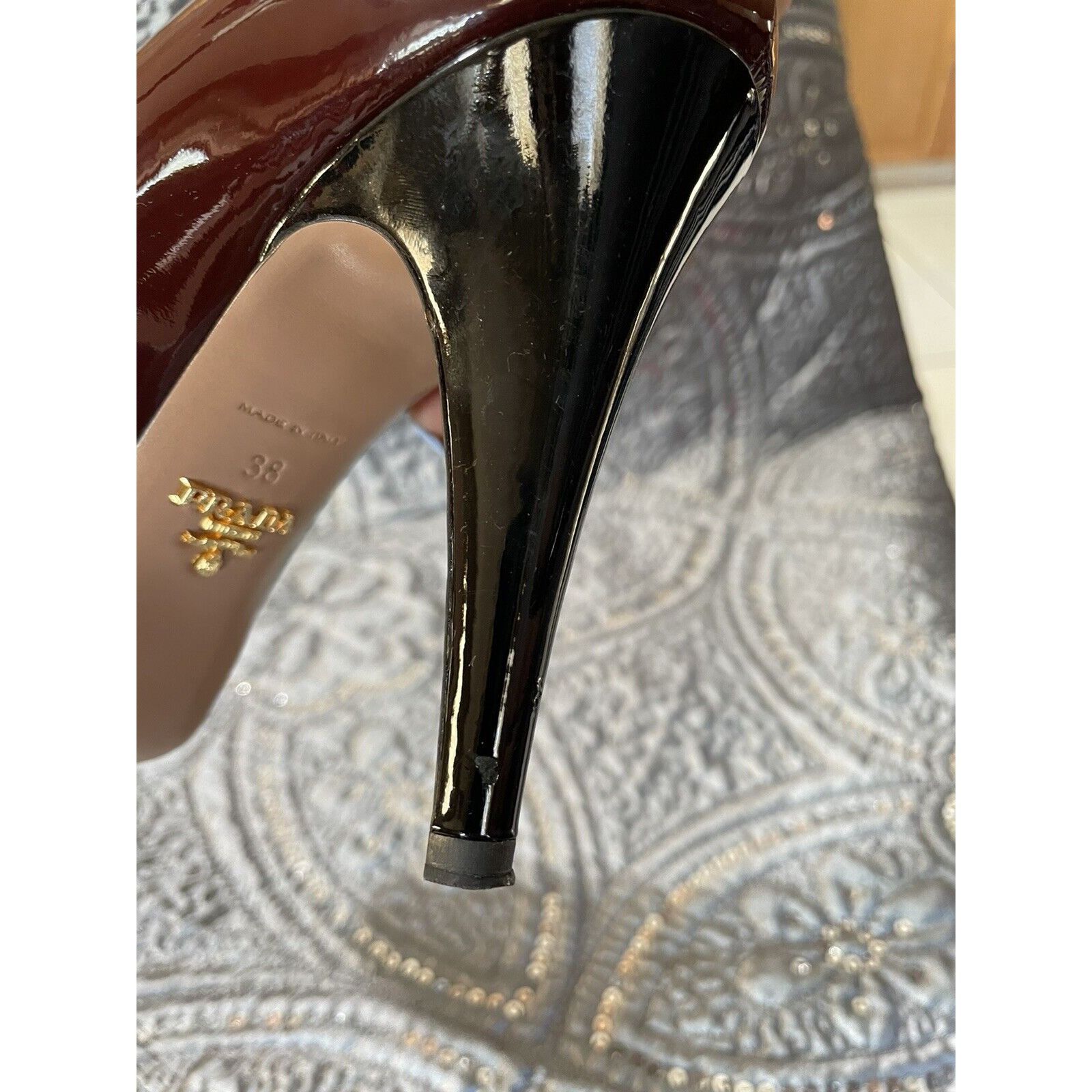 Prada ⭐$950 Sz 7/38 Prada Women Patent Leather Burgundy Platform c Size US 8 / IT 38 - 8 Thumbnail