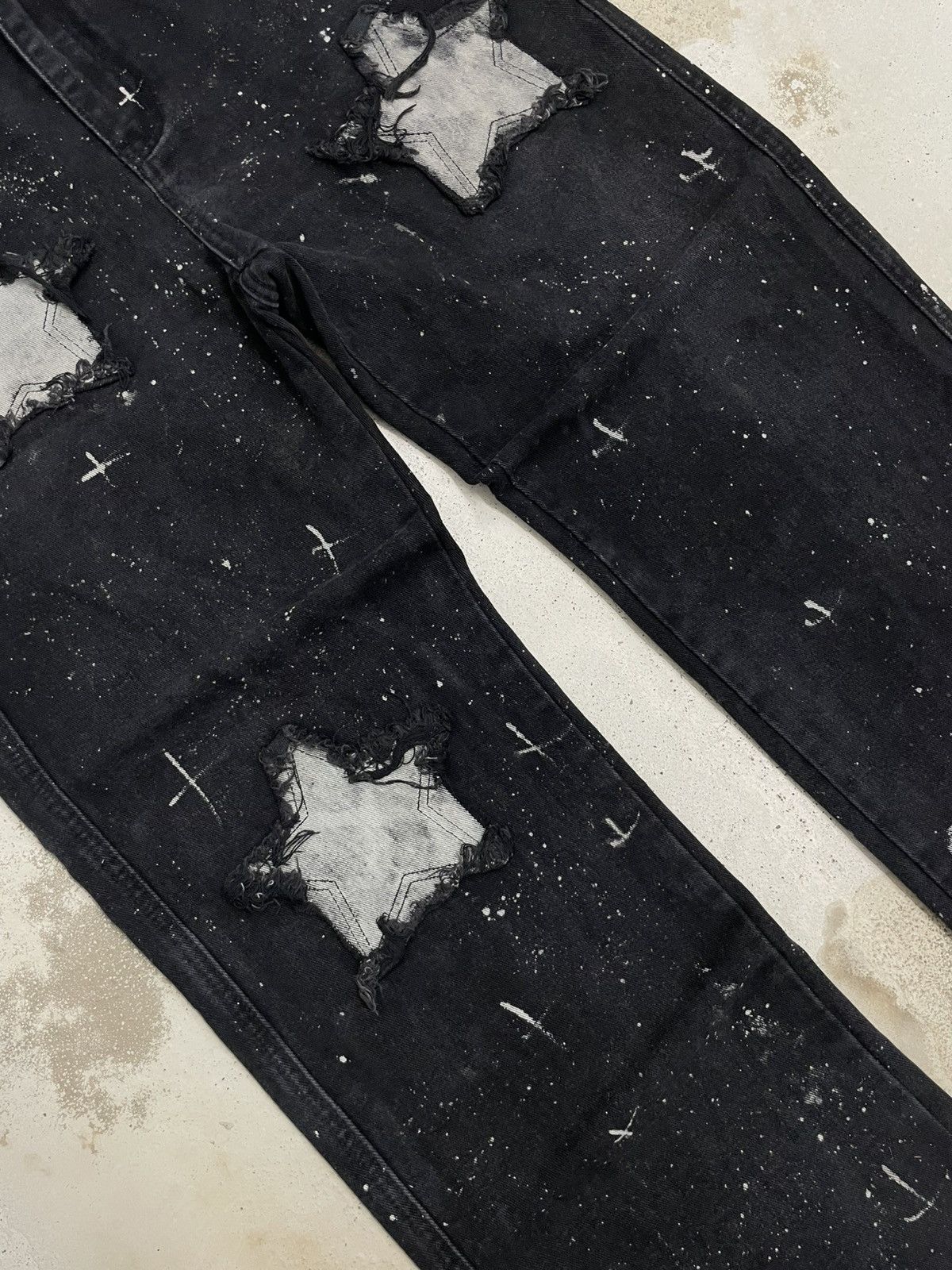 Japanese Brand Wide Distressed Denim Y2K Star Moon Painting Custom Paint Size US 31 - 5 Thumbnail