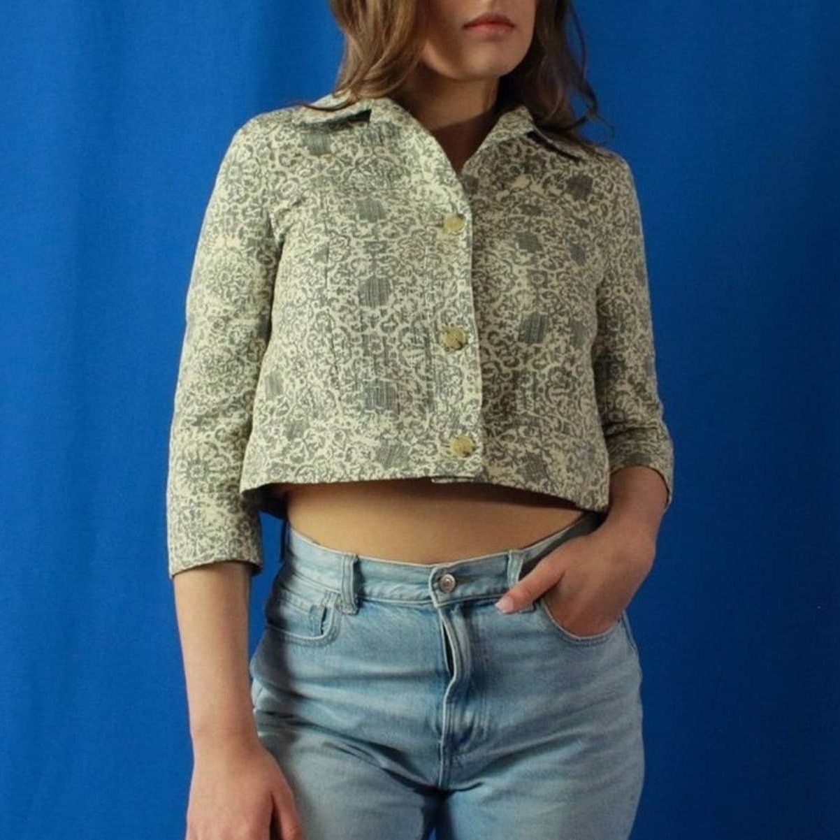 Theory Theory Ecru Brocade Cropped Box Jacket - M Size M / US 6-8 / IT 42-44 - 1 Thumbnail