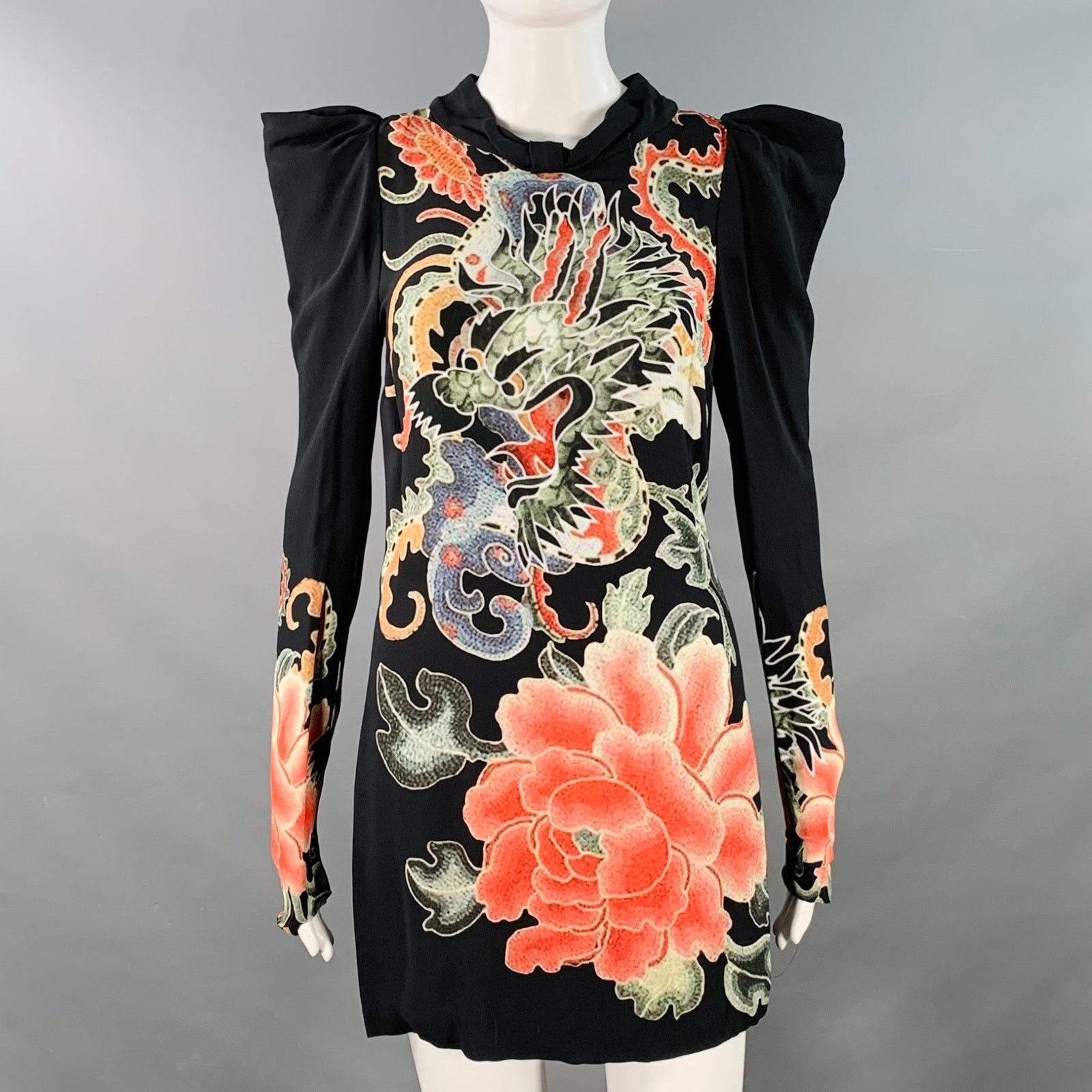 John Richmond Guereda Multi Color Viscose Dragon Long Sleeve Dress Size S / US 4 / IT 40 - 1 Thumbnail