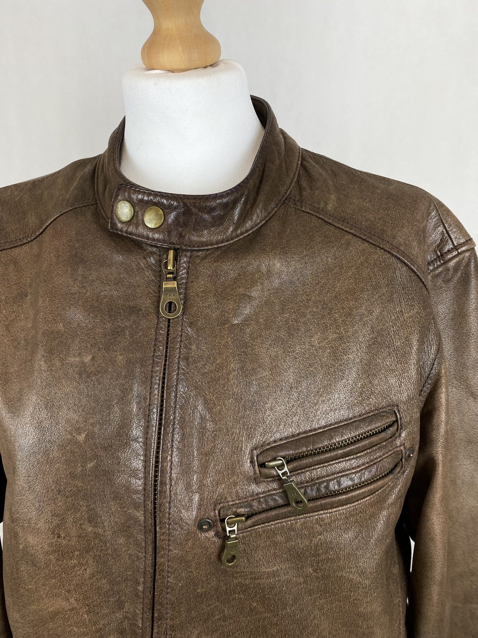 Genuine Leather × Vintage real leather moto biker jacket faded washed Size US L / EU 52-54 / 3 - 6 Thumbnail