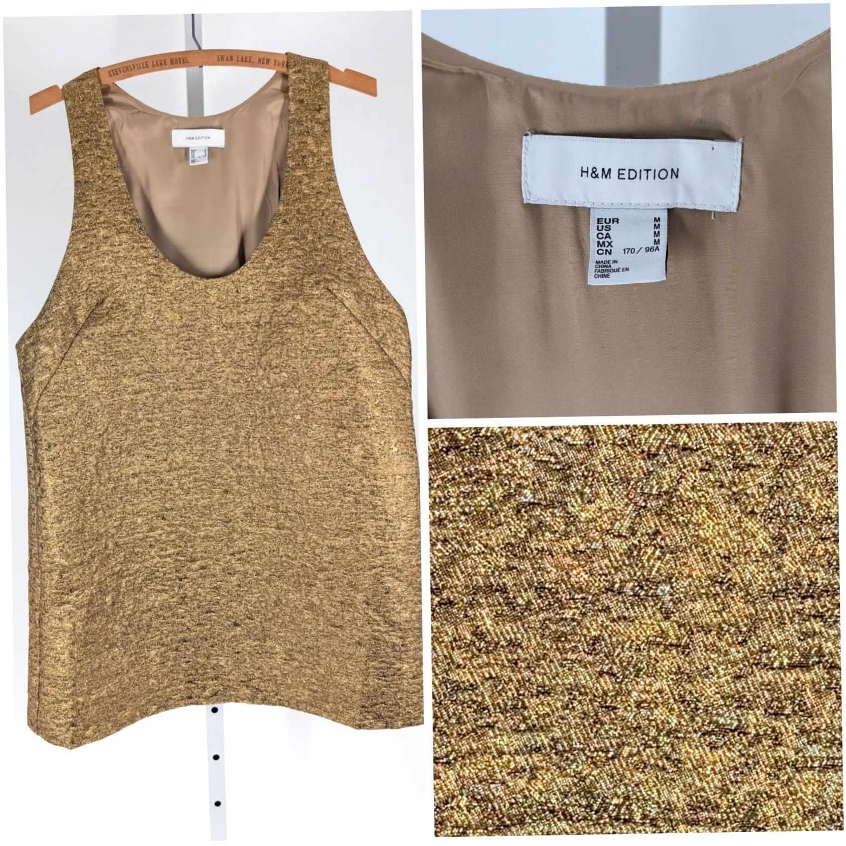 H&M H&M Edition Gold Metallic Jacquard Weave Sleeveless Shift Mini Dress Womens M Size M / US 6-8 / IT 42-44 - 2 Thumbnail