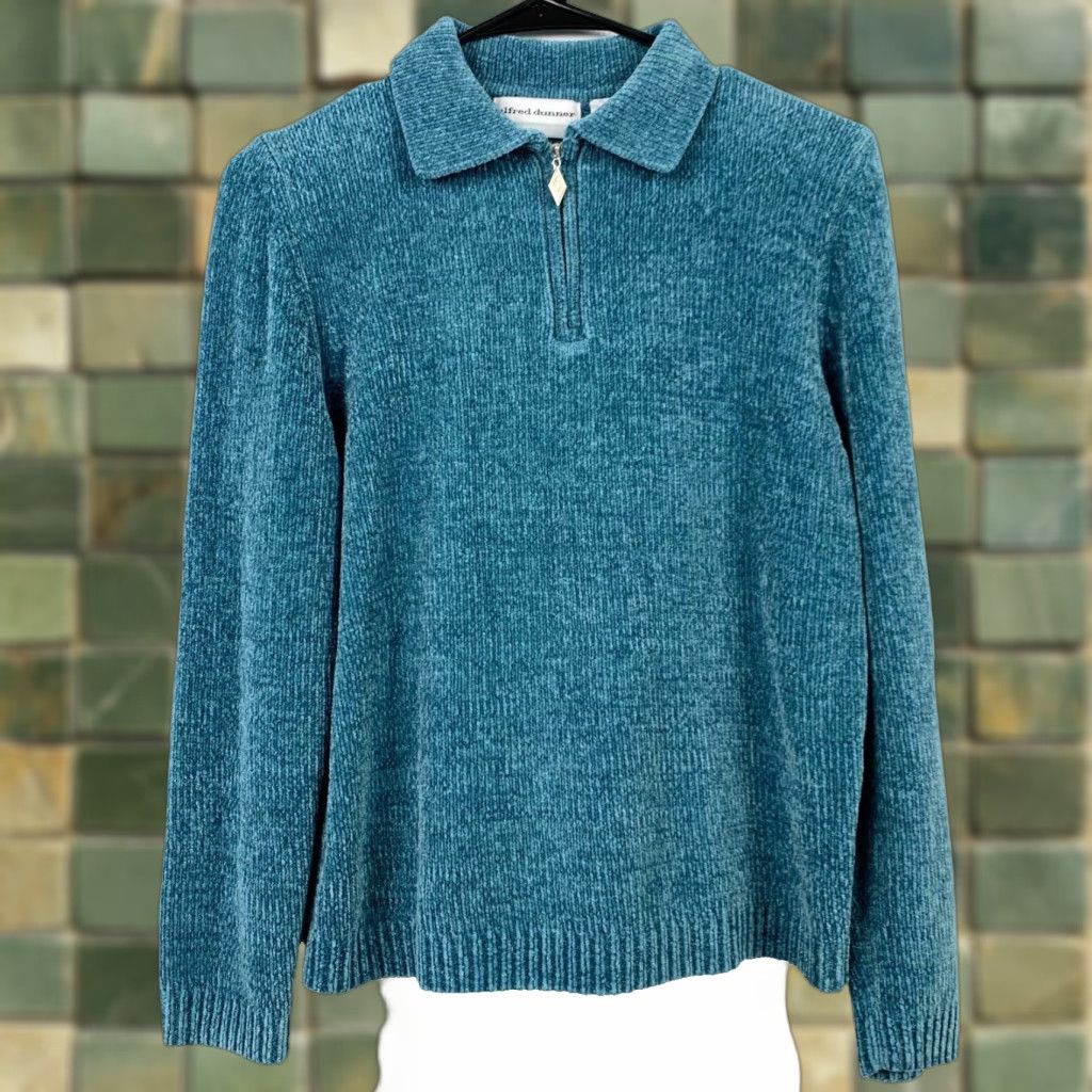 Vintage VINTAGE 90s Cabin Creek Blue Chenille Quarter 1/4 Zip Sweater PM Petite Women’s Size M / US 6-8 / IT 42-44 - 1 Thumbnail