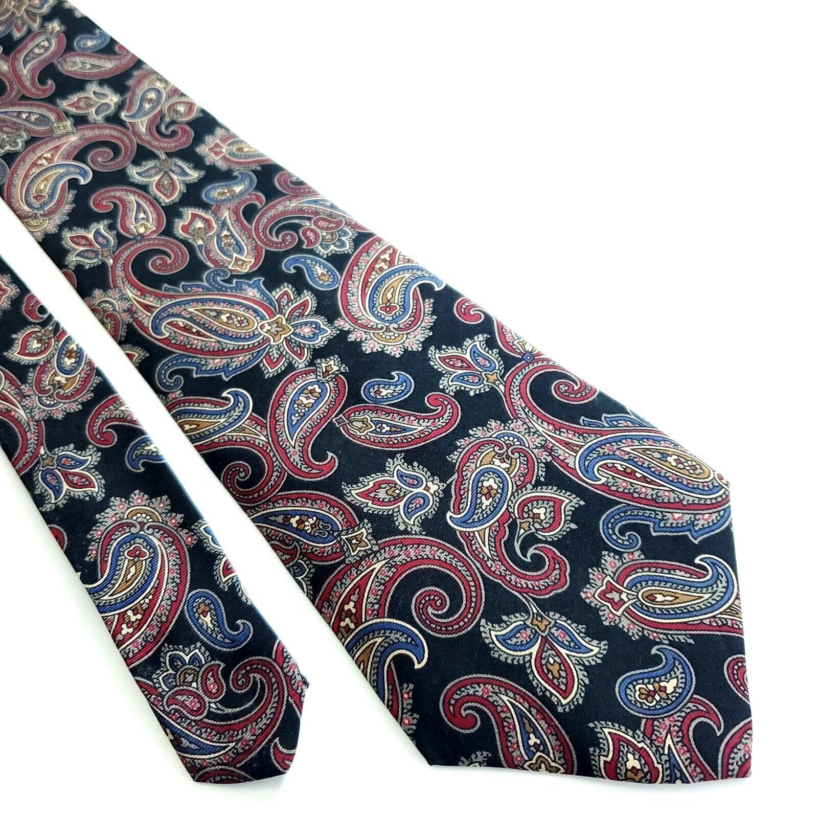 Designer Claybrooke Black Red Paisley Print Wide Silk Tie Size ONE SIZE - 1 Thumbnail