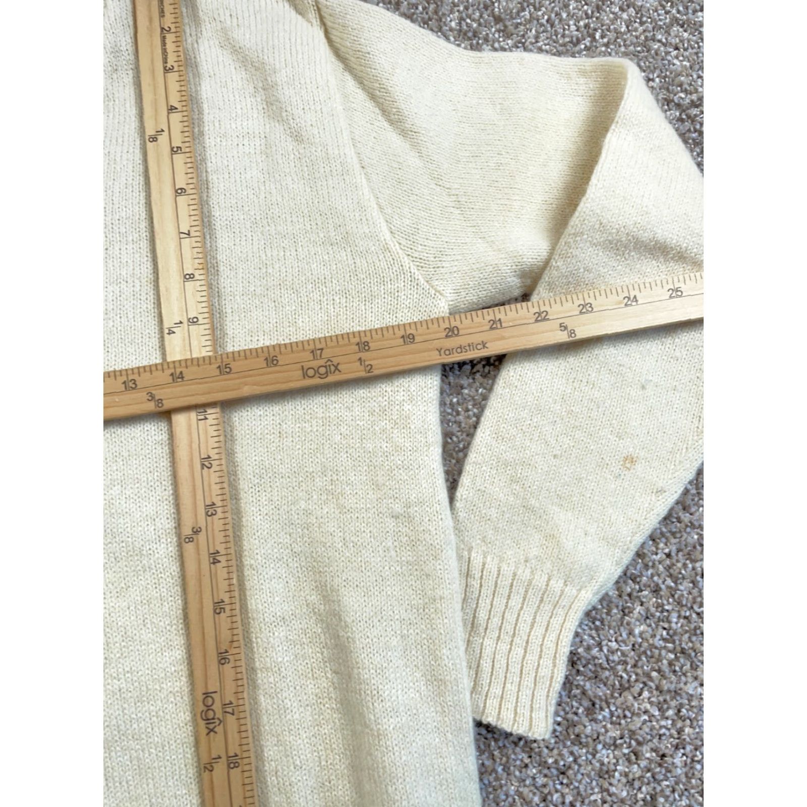 Vintage VTG Puritan 80s Wool Blend V-Neck Sweater Adult Large Ivory Knit Aquamatic Brand Size US L / EU 52-54 / 3 - 7 Thumbnail