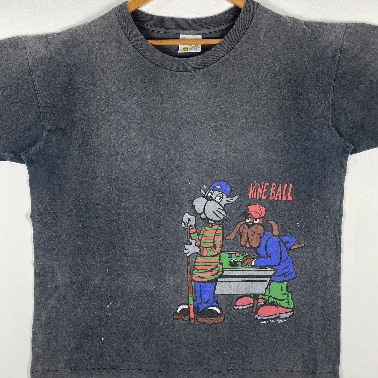 Vintage Vintage 90's NINE BALL Cat & Dog Billiards Faded Graphic Tee Size US L / EU 52-54 / 3 - 3 Thumbnail