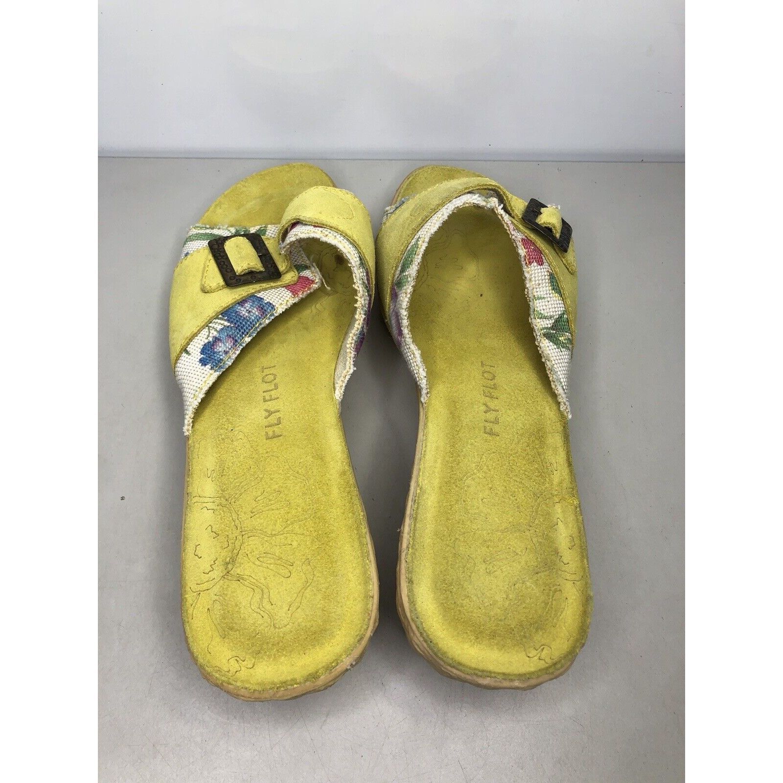 Other FLY FLOT Anti Shock Yellow Suede Floral Buckle Wedge Sandals Size US 10.5 / IT 40.5 - 14 Thumbnail