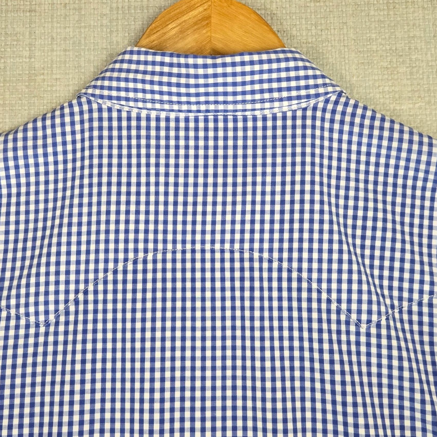 Tecovas Tecovas Austin TX Mens Shirt Long Sleeve Western Pearl Snap Cotton Blue/White Gingham Check Size US M / EU 48-50 / 2 - 6 Thumbnail