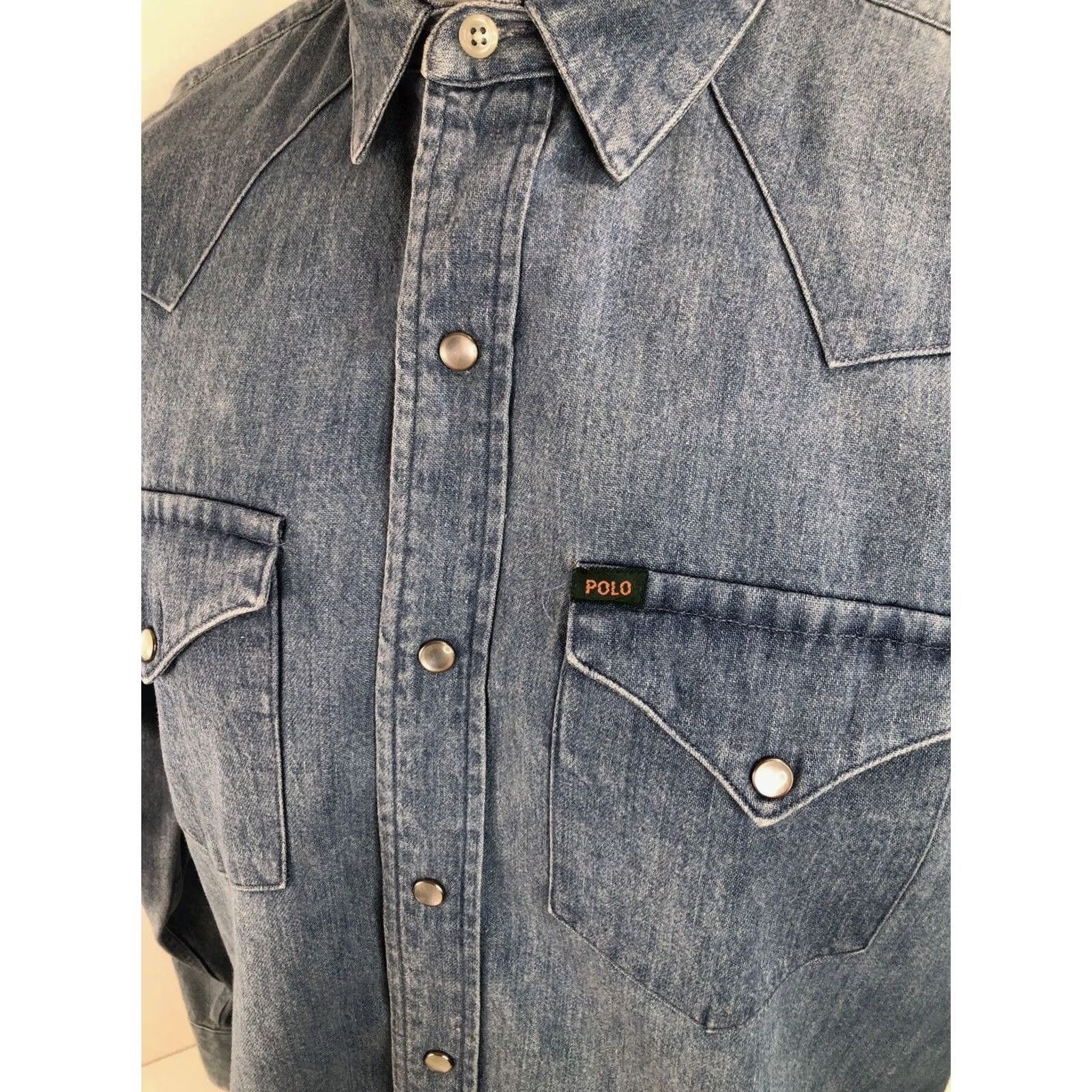 Polo Ralph Lauren VINTAGE Polo / Ralph Lauren Western Shirt Denim Long Sleeve Snap XL Blue Mens L-XL Size US XL / EU 56 / 4 - 2 Thumbnail