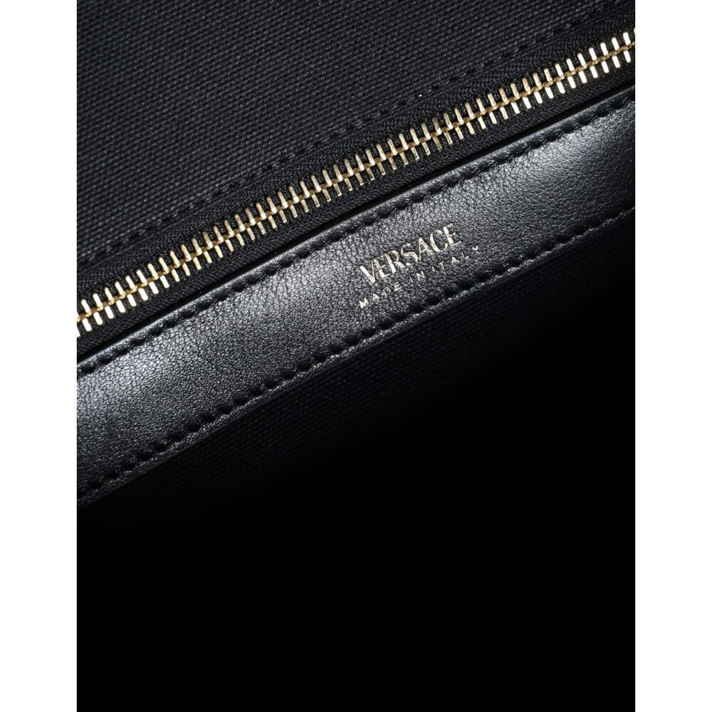 Versace Versace Black Top Handle Canvas Leather Logo Crossbody Tote Size ONE SIZE - 4 Thumbnail