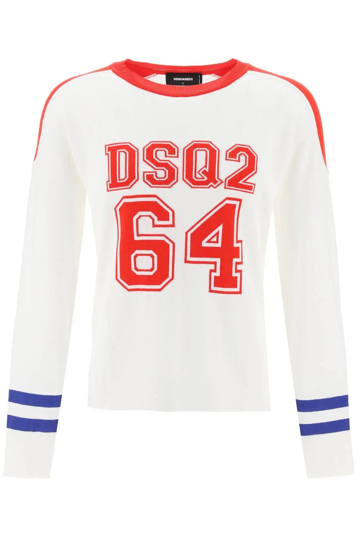 image of Dsquared2 O1S22I1N0224 Dsq2 64 Football Sweater In White, Men's (Size XL)