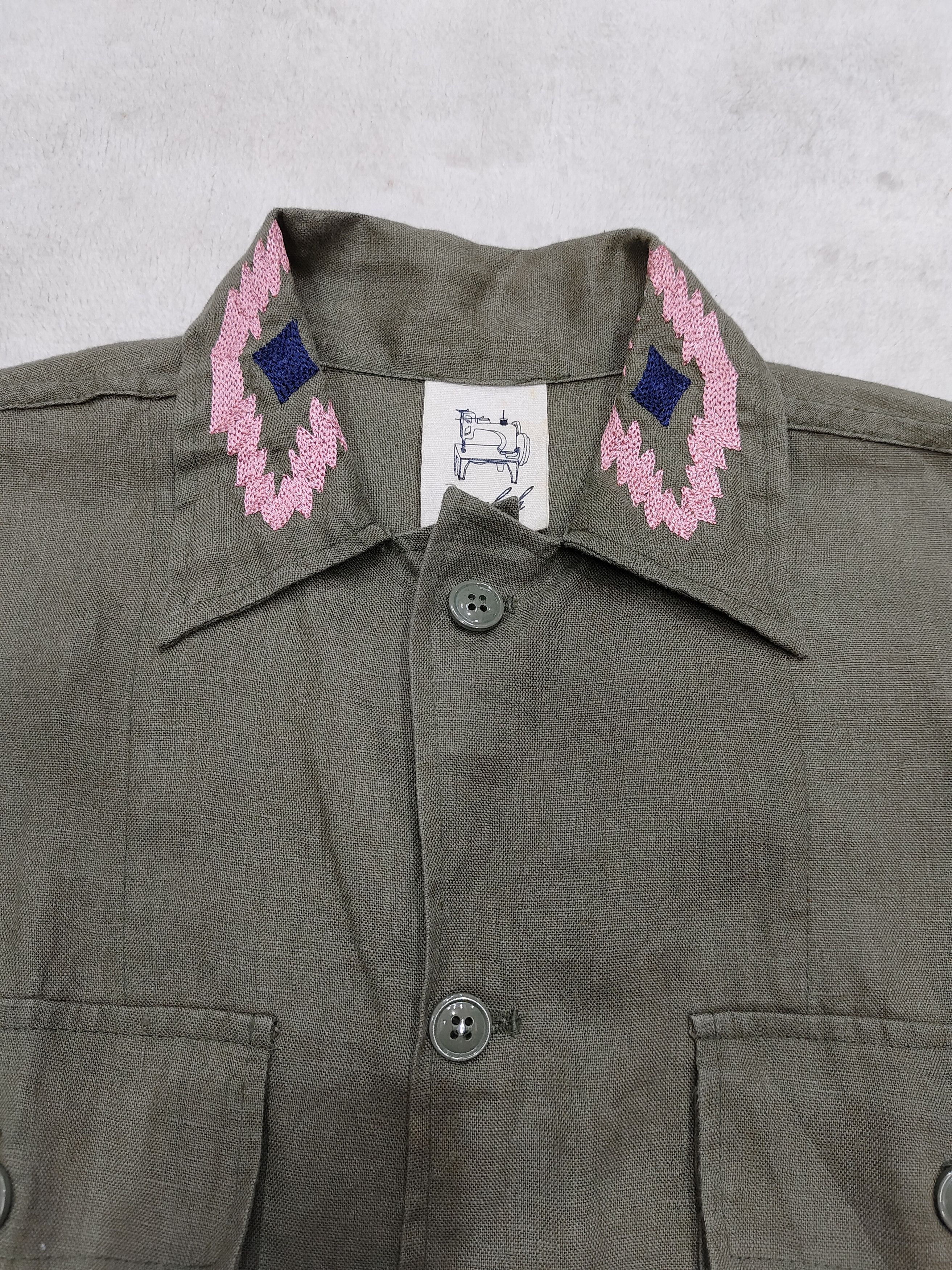 Vintage Youlah Chimayo Embroidered Linen Army Shirt Size US M / EU 48-50 / 2 - 3 Thumbnail