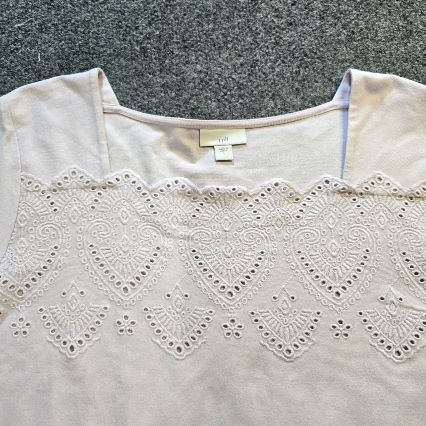 J. Jill J Jill Top Women Large Purple Lace Panel Square Neck Flare Sleeve Stretch Casual Shirt Size L / US 10 / IT 46 - 3 Thumbnail