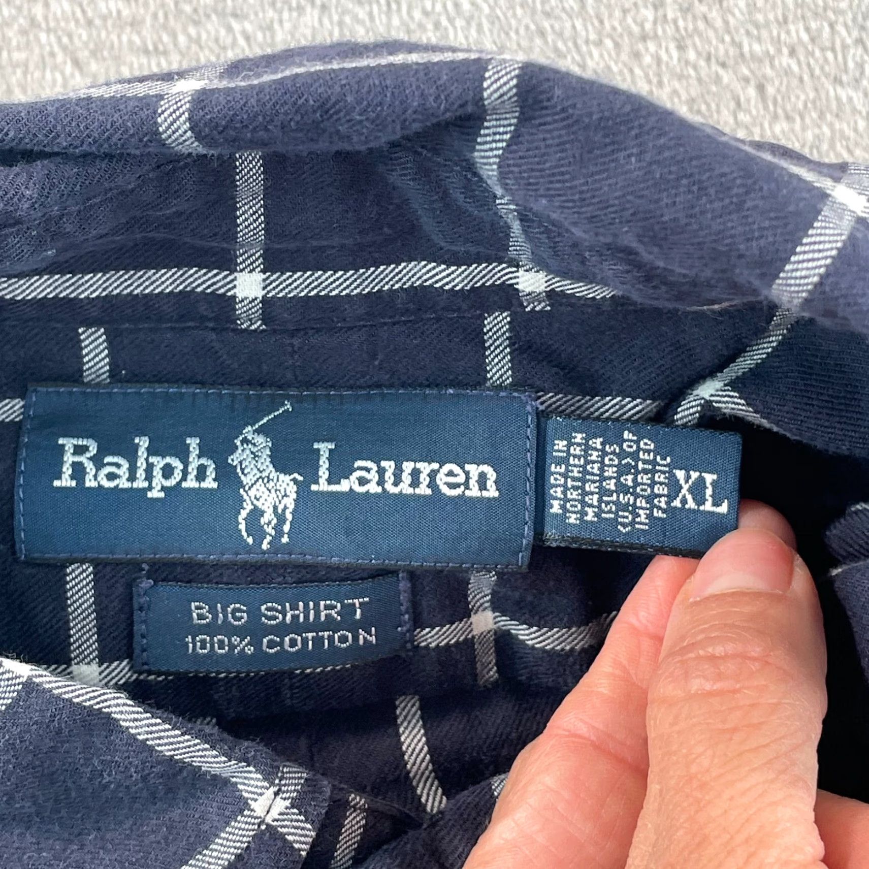 Polo Ralph Lauren VINTAGE Polo Ralph Lauren Big Shirt Men XL Navy Blue WindowPane Pocket Pony Prep Size US XL / EU 56 / 4 - 2 Thumbnail