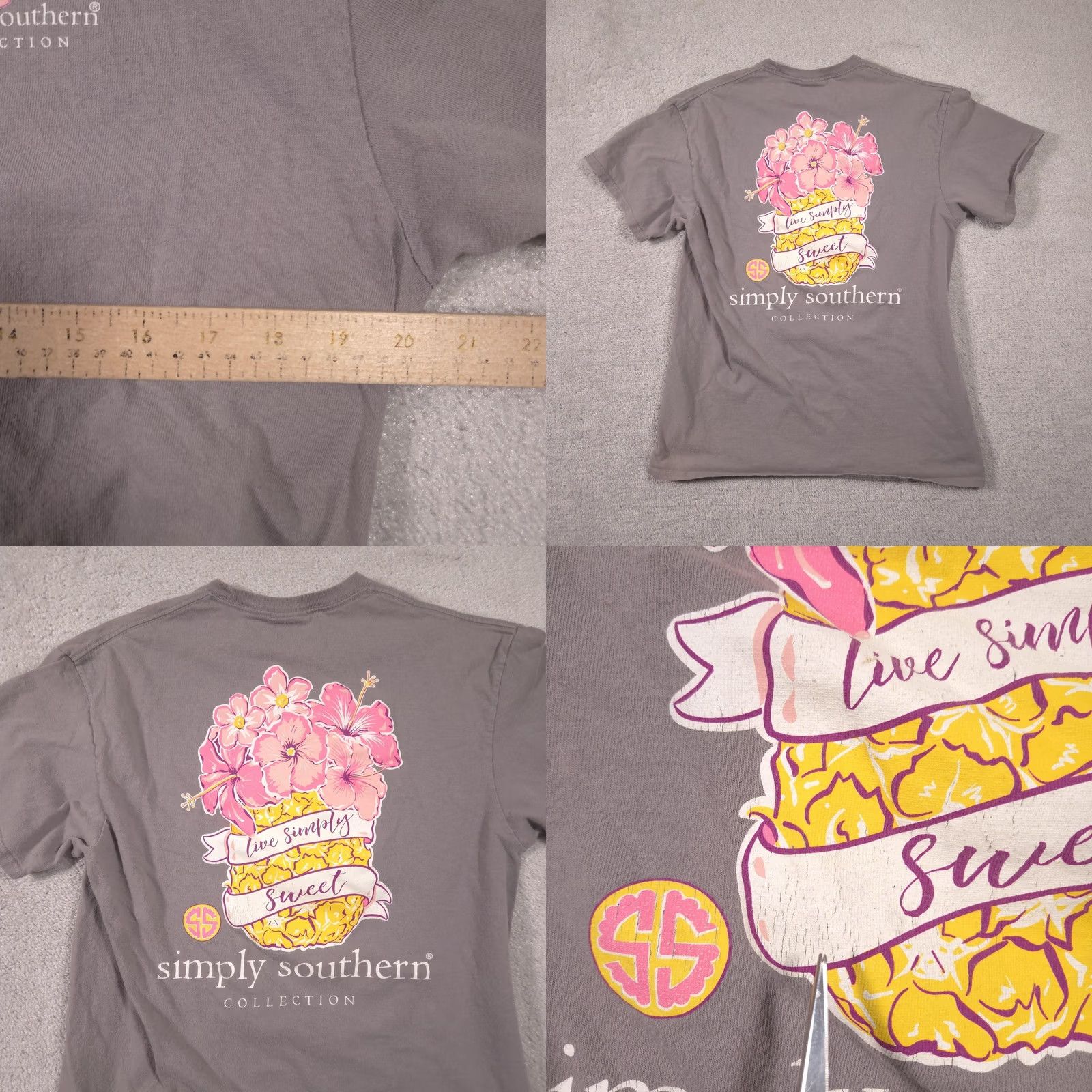Vintage VINTAGE Simply Southern Shirt Womens M Gray Pineapple Floral Graphic Tee Top Size M / US 6-8 / IT 42-44 - 8 Thumbnail