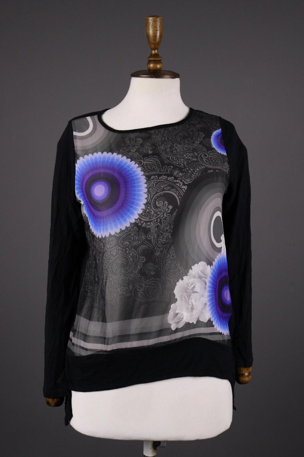 Desigual Desigual Black Floral Long Sleeve Top Shirt Blouse Size XS Size XS / US 0-2 / IT 36-38 - 1 Thumbnail