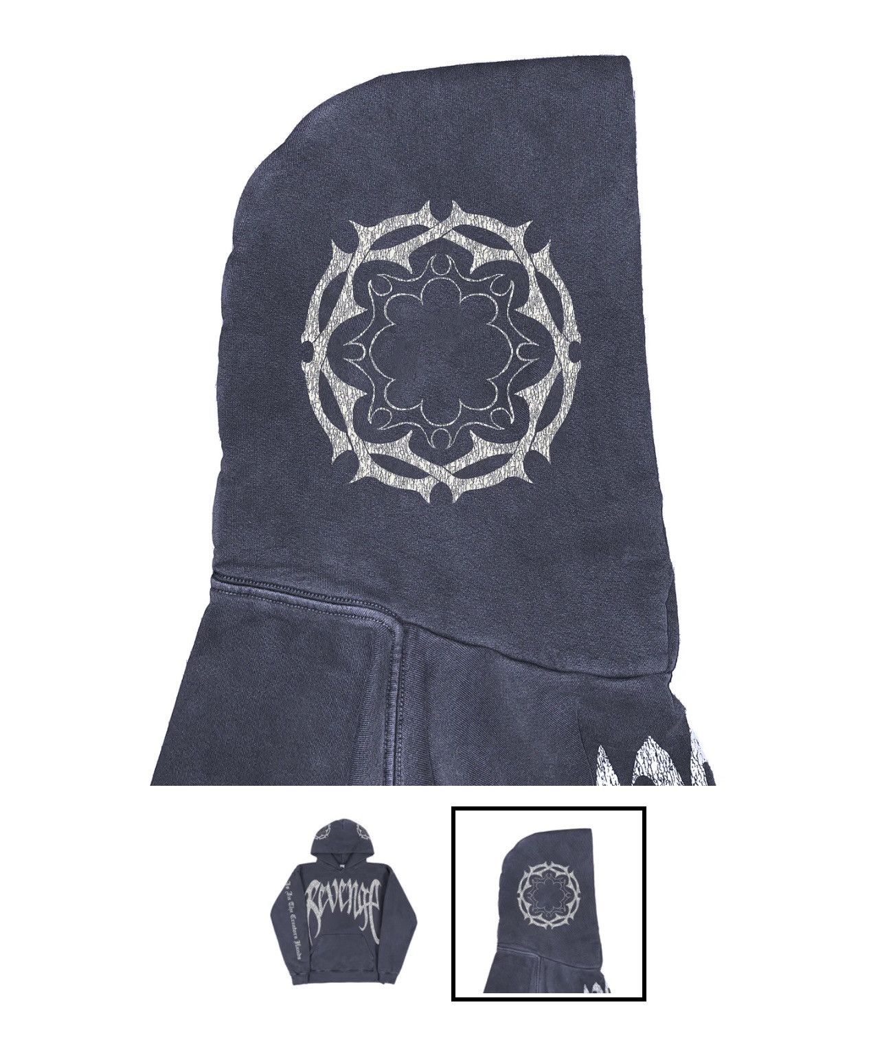 Revenge Distressed arch logo navy hoodie