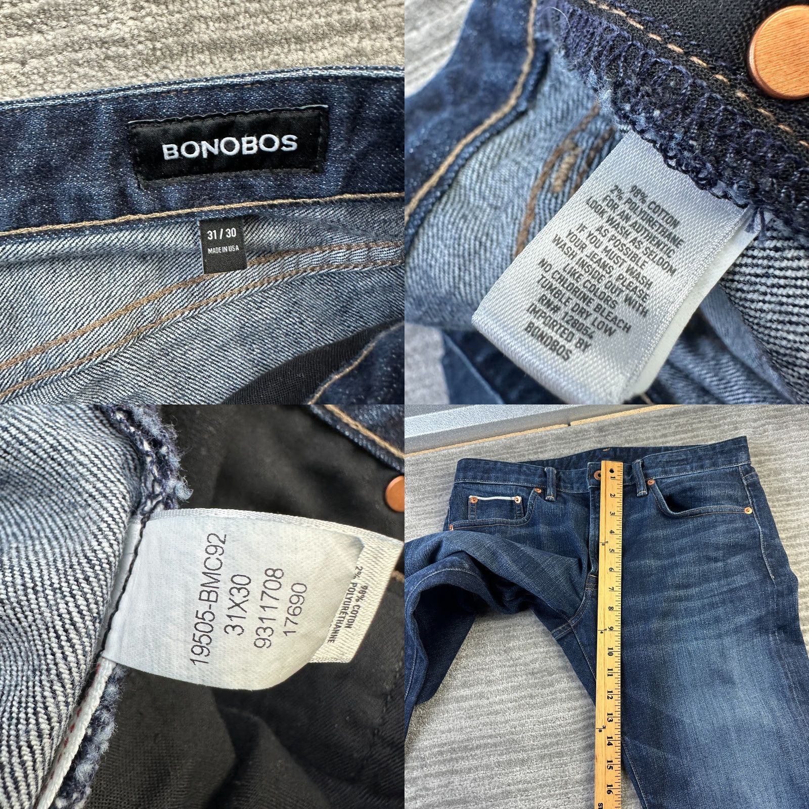 Bonobos VINTAGE Bonobos Jeans Mens 31x30 Blue Denim Selvedge Straight Size US 31 - 8 Thumbnail