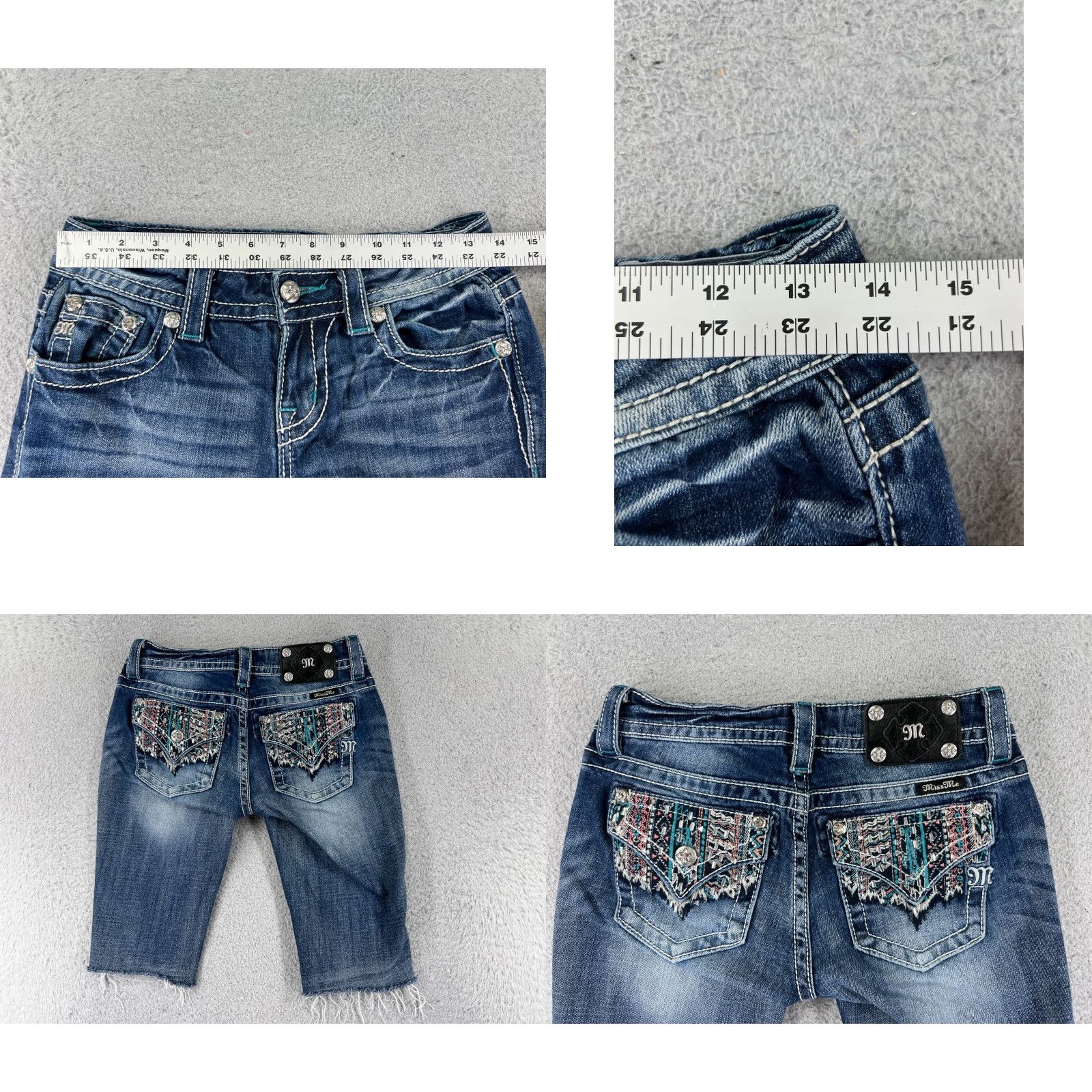 Miss Me Miss Me Shorts Women Denim Blue 26x12 Low Rise 5-Pocket Studded Embroidered Lace Button Cotton Blend Casual Party/Cocktail Vintage No 90s? No. Size 26" / US 2 / IT 38 - 9 Thumbnail