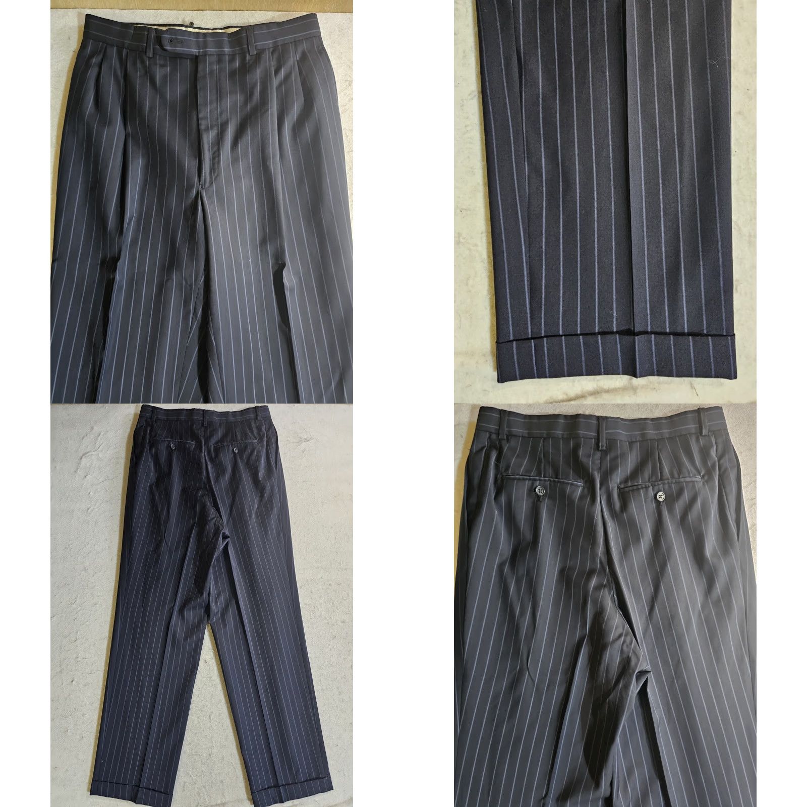 Jack Victor VINTAGE Jack Victor Classic Estrato Super 110's 2pc Suit Navy Pin Striped Wool 42L 34x30 Mens Size 44R - 8 Thumbnail