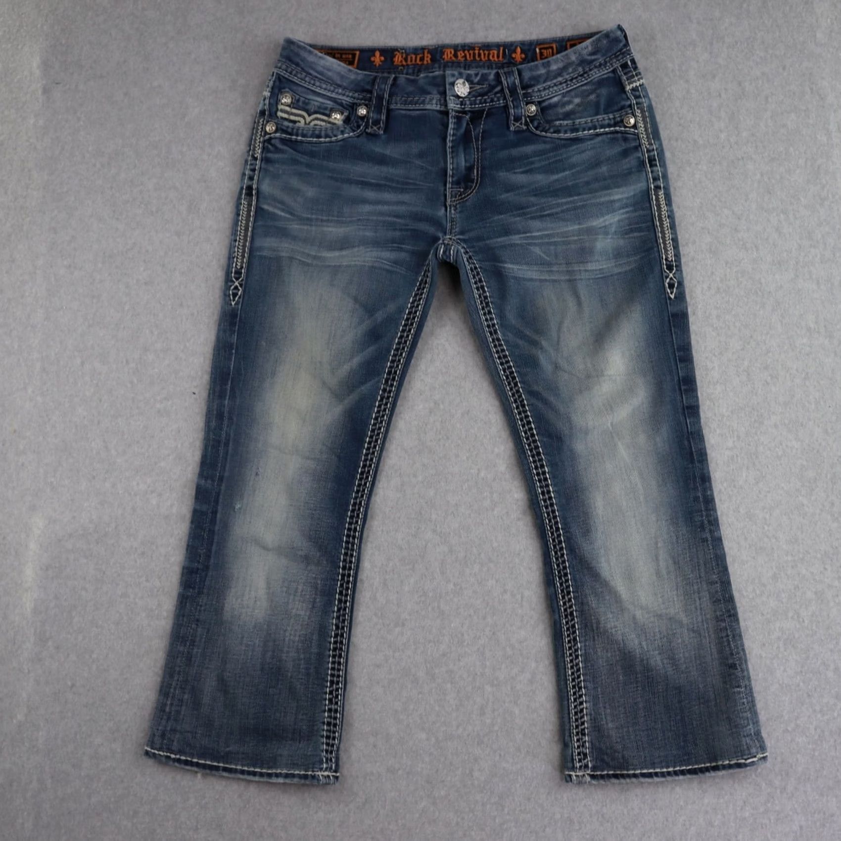 Vintage Rock Revival Jeans Boots Bootcut Distressed Blue 30 US 30 x 22.5in Womens Pants Vintage Style Ashley Distress Denim Size 30" / US 8 / IT 44 - 2 Thumbnail