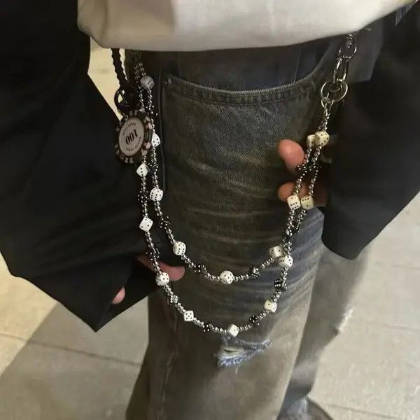 VIBE Black White lucky Dice Baccarat Pearl Pants Chain Size ONE SIZE - 7 Thumbnail