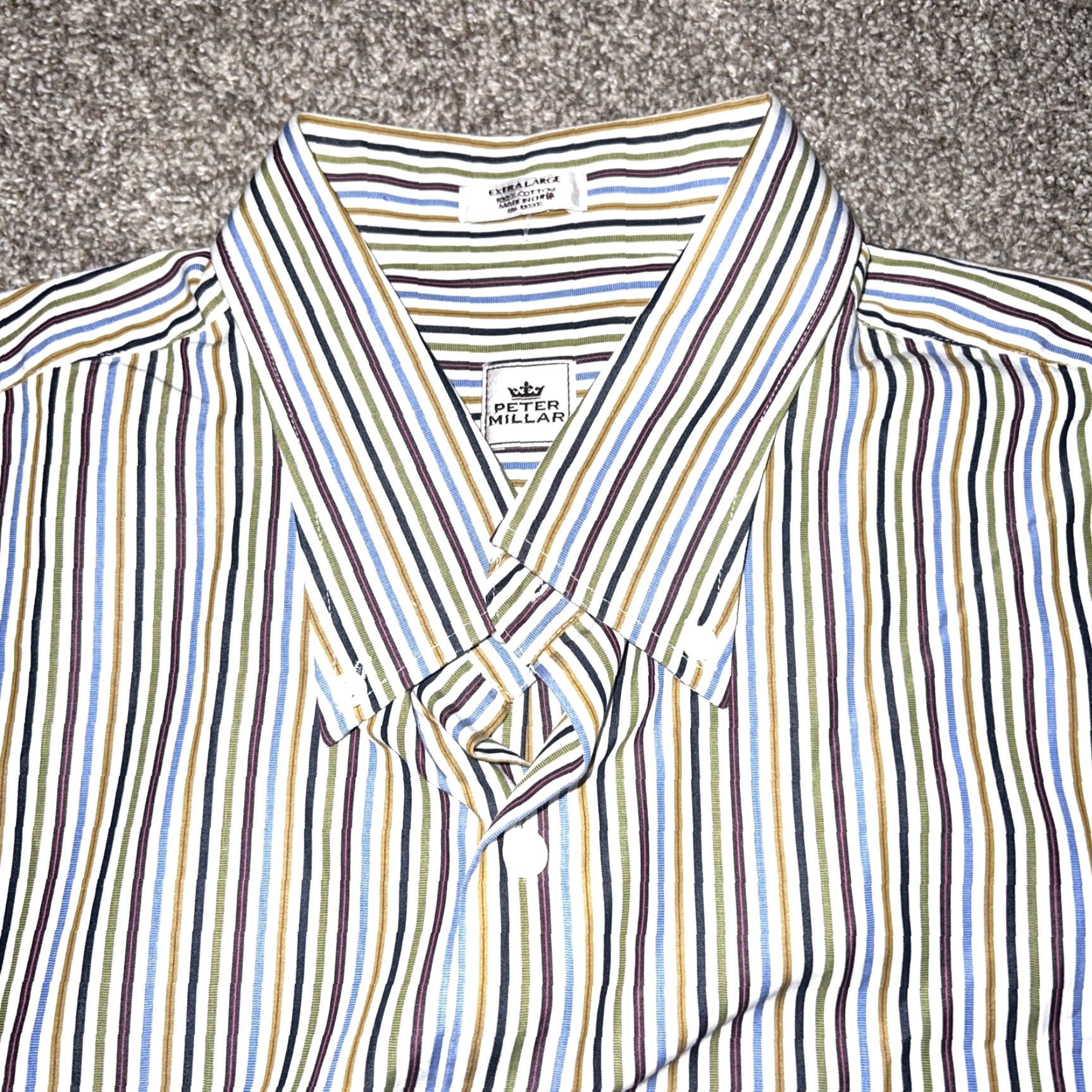 Peter Millar Peter Millar Striped Shirt Mens XL Short Sleeve Button-Up Blue Size US XL / EU 56 / 4 - 2 Thumbnail